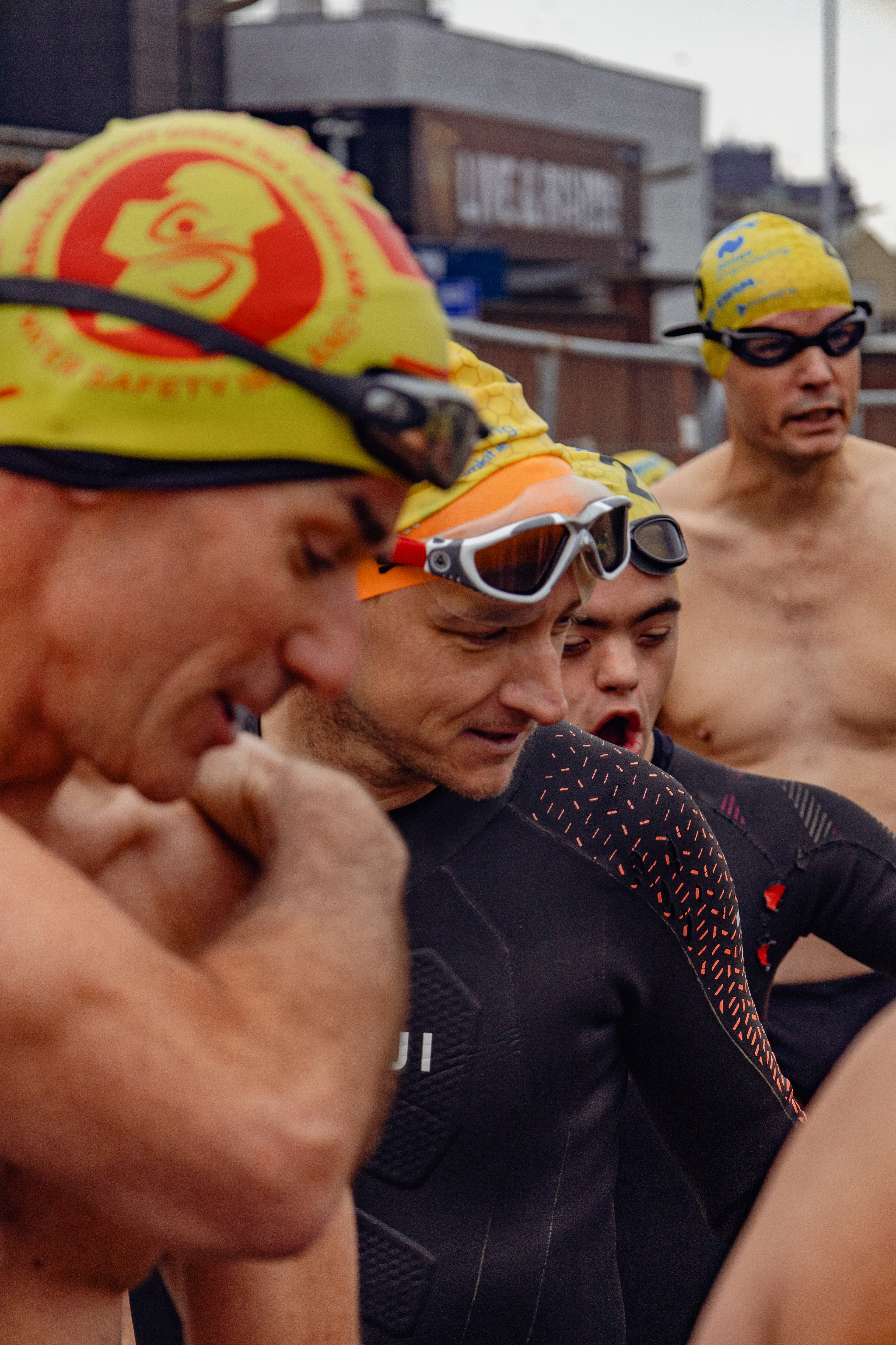 Swimmers look towards River Liffey in preparation for swim
