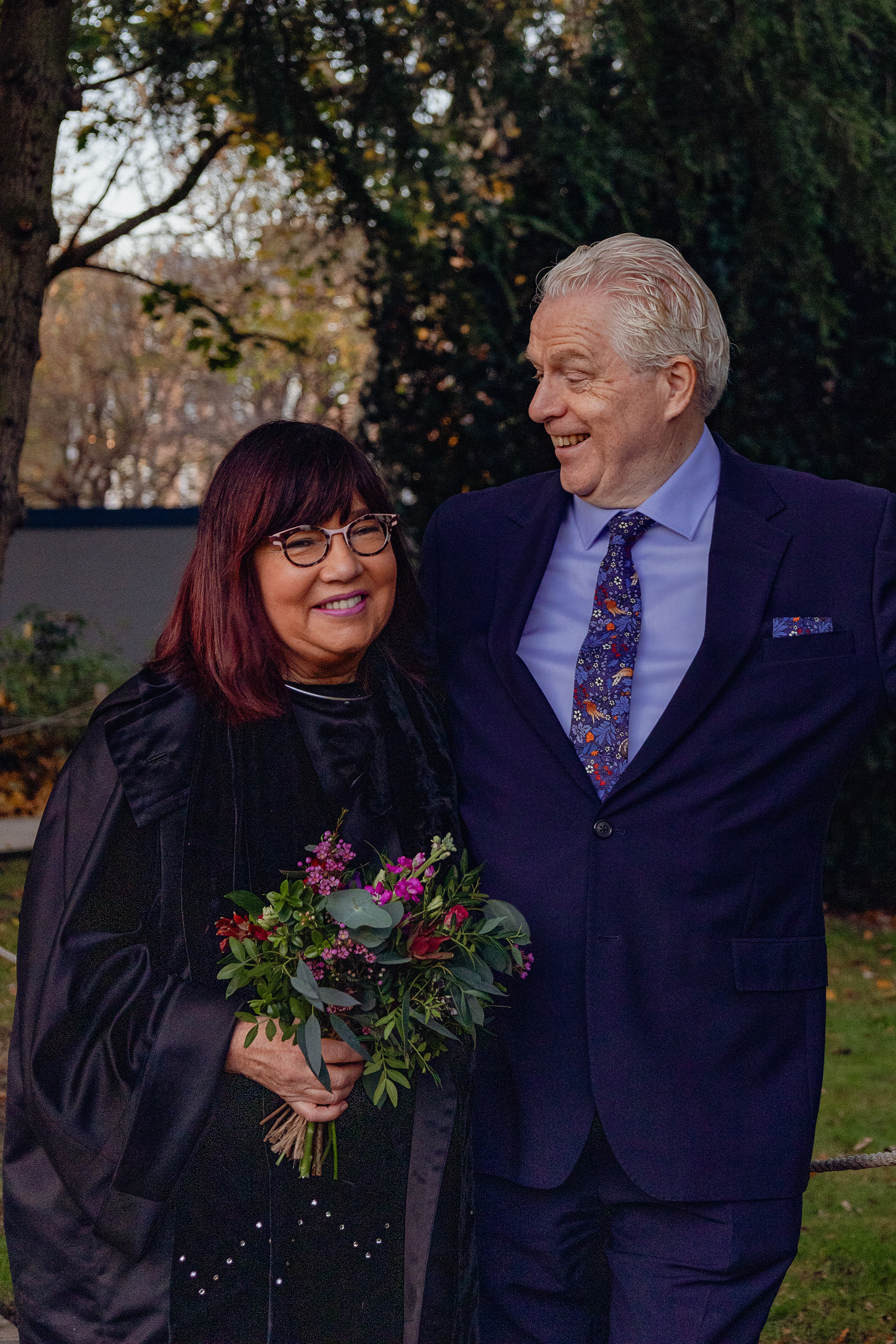Smile wedding couple outdoors