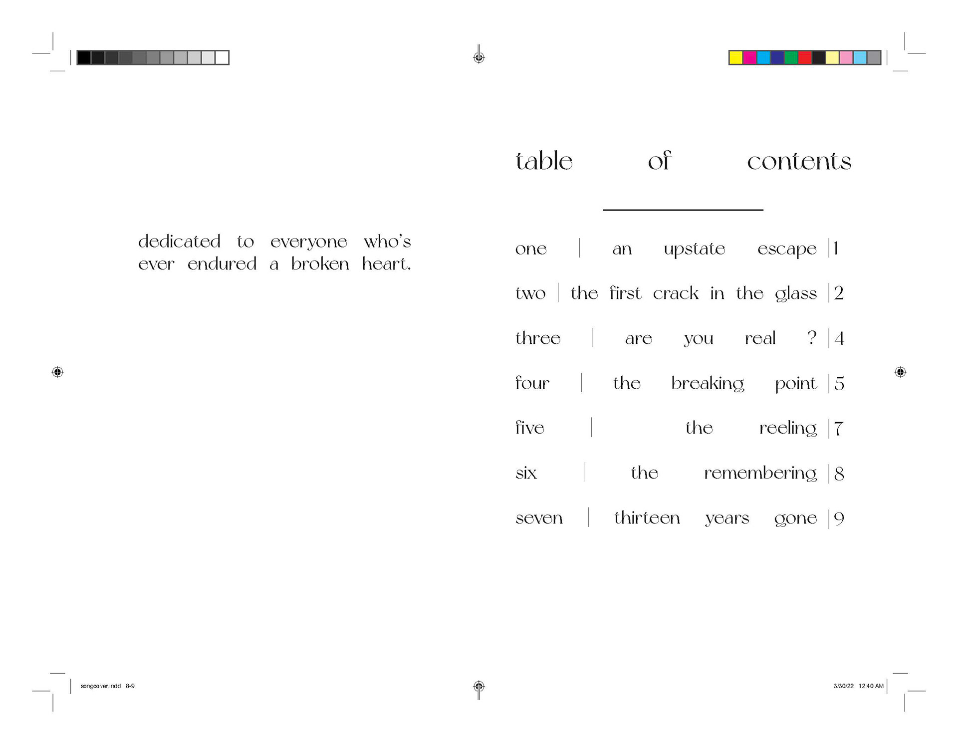 Dedication Page & Table of Contents