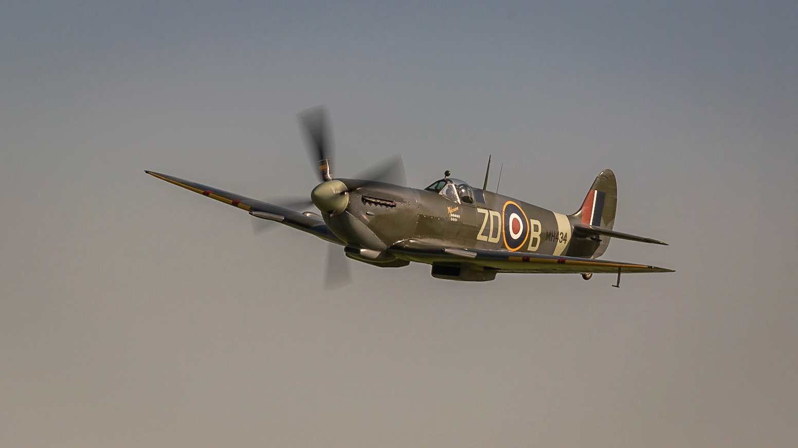 Biggleswade, UK - 6th May 2018:  A Supermarine Spitfire vintage World War Two British fighter aircraft in flight