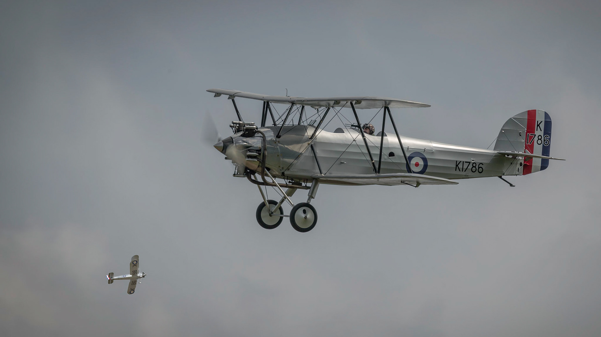 Biggleswade, UK - 7th May 2017: Vintage 1928 Hawker Tomtit biplane in flight