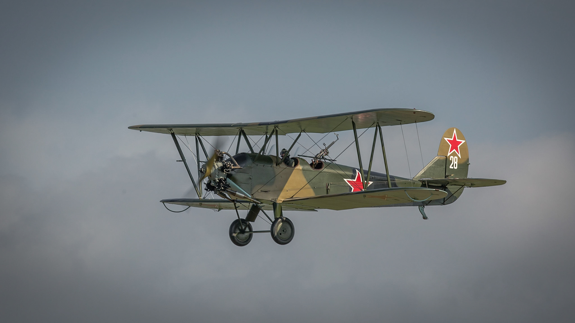 Biggleswade, UK - 7th May 2017: Vintage Russian  Polikarpov PO2 in flight