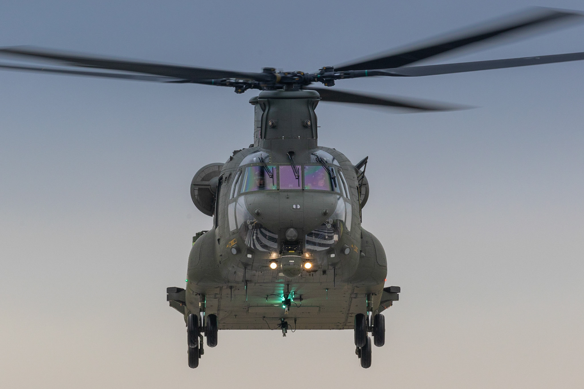 Twin rotor helicopter in flight