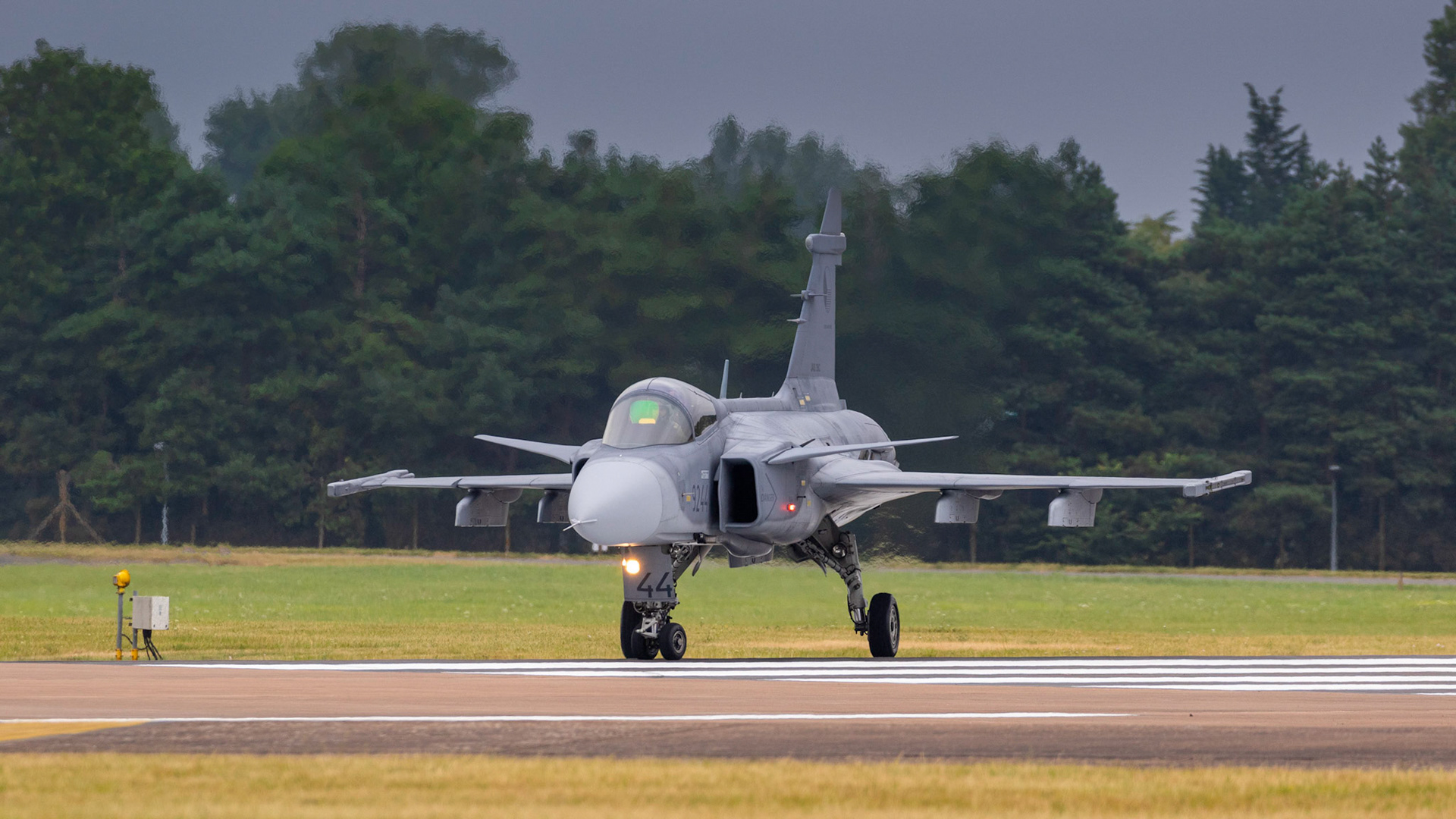 Fairford, UK - 15th July 2017: A Saab JAS 39 Gripen jet fighter ready for take off