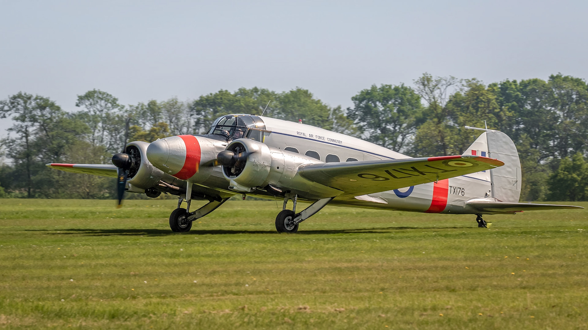 Biggleswade, UK - 6th May 2018:  An Avro Anson vintage aircraft taxiing on airfield