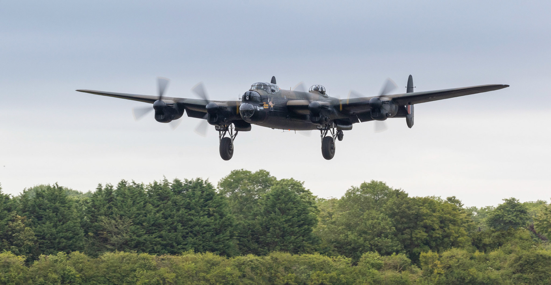 Fairford, UK - 15th July 2017: A Vintage RAF Lancaster Bomber on landing approach