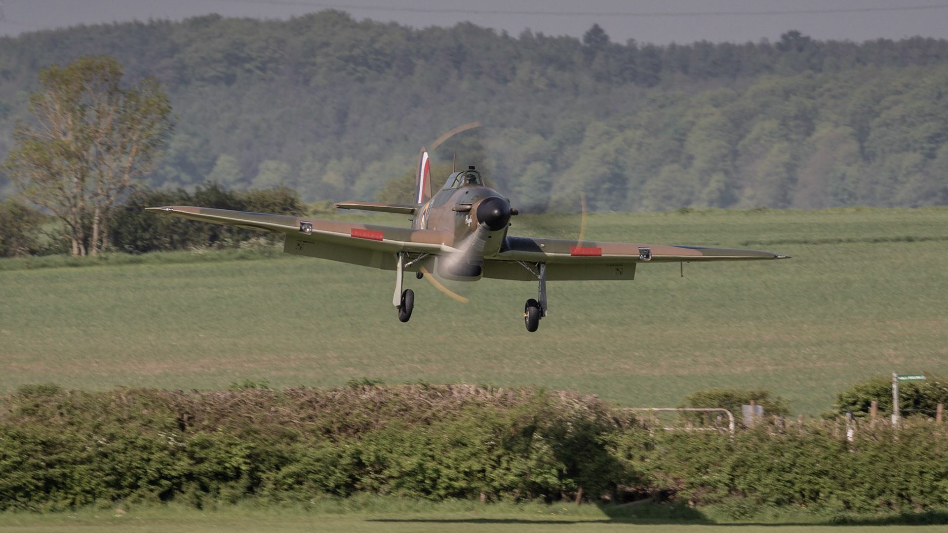 Biggleswade, UK - 6th May 2018:  A Hawker Hurricane vintage aircraft in flight
