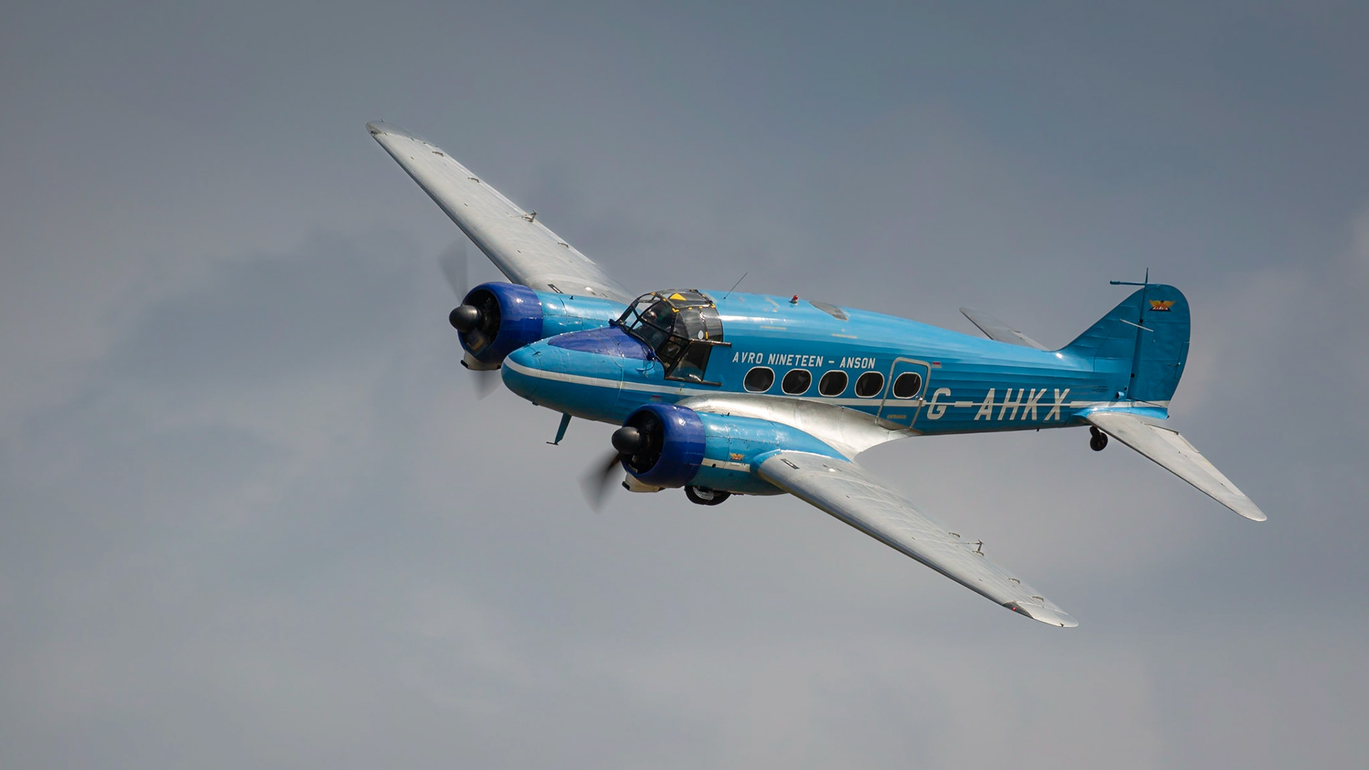 Biggleswade, UK - 7th May 2017: Vintage Avro Anson in flight