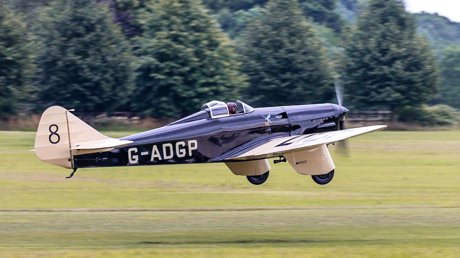 Old Warden, UK - 4th August 2019: A vintage 1935 MILES HAWK SPEED SIX aircraft landing at airfield