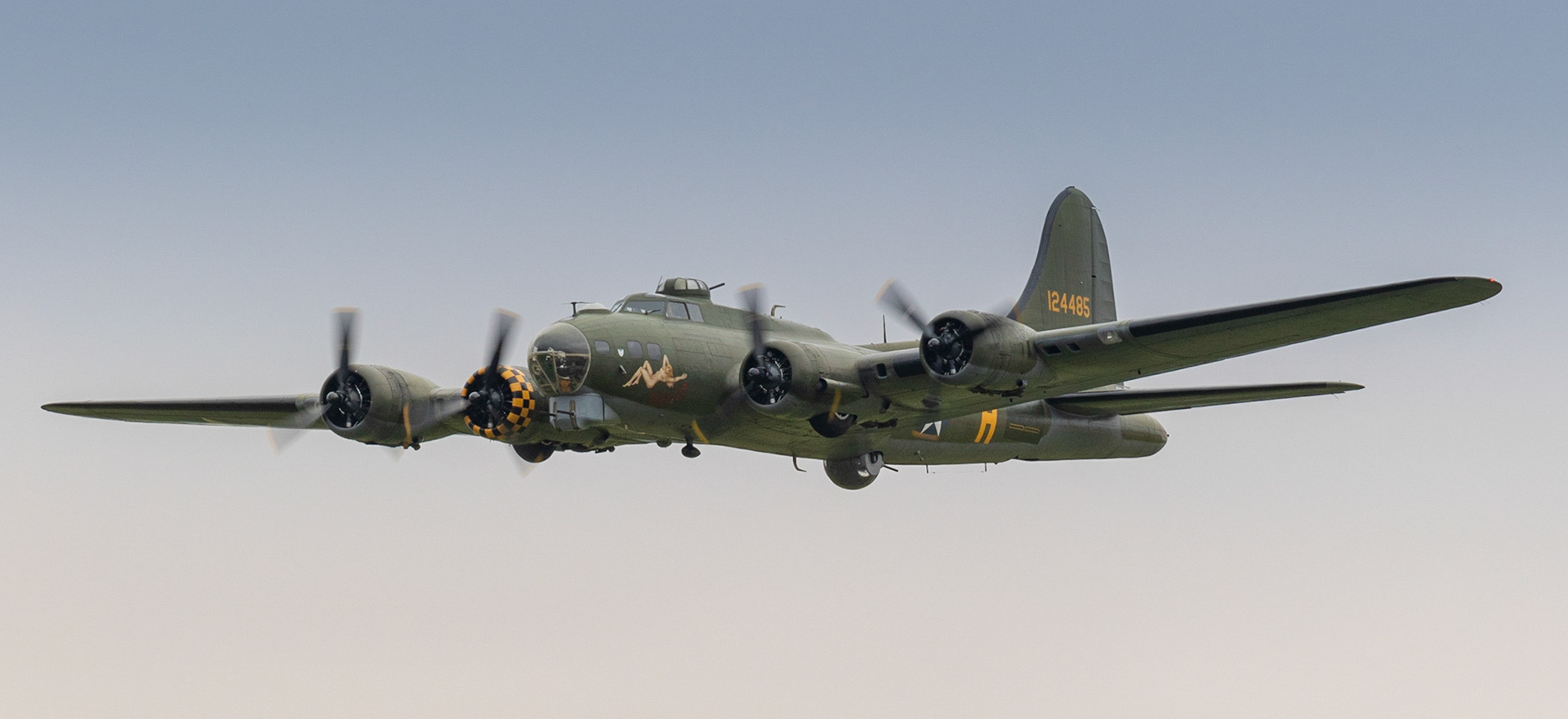 Fairford, UK - 15th July 2017: An Historic Boeing B17 Flying Fortress in flight