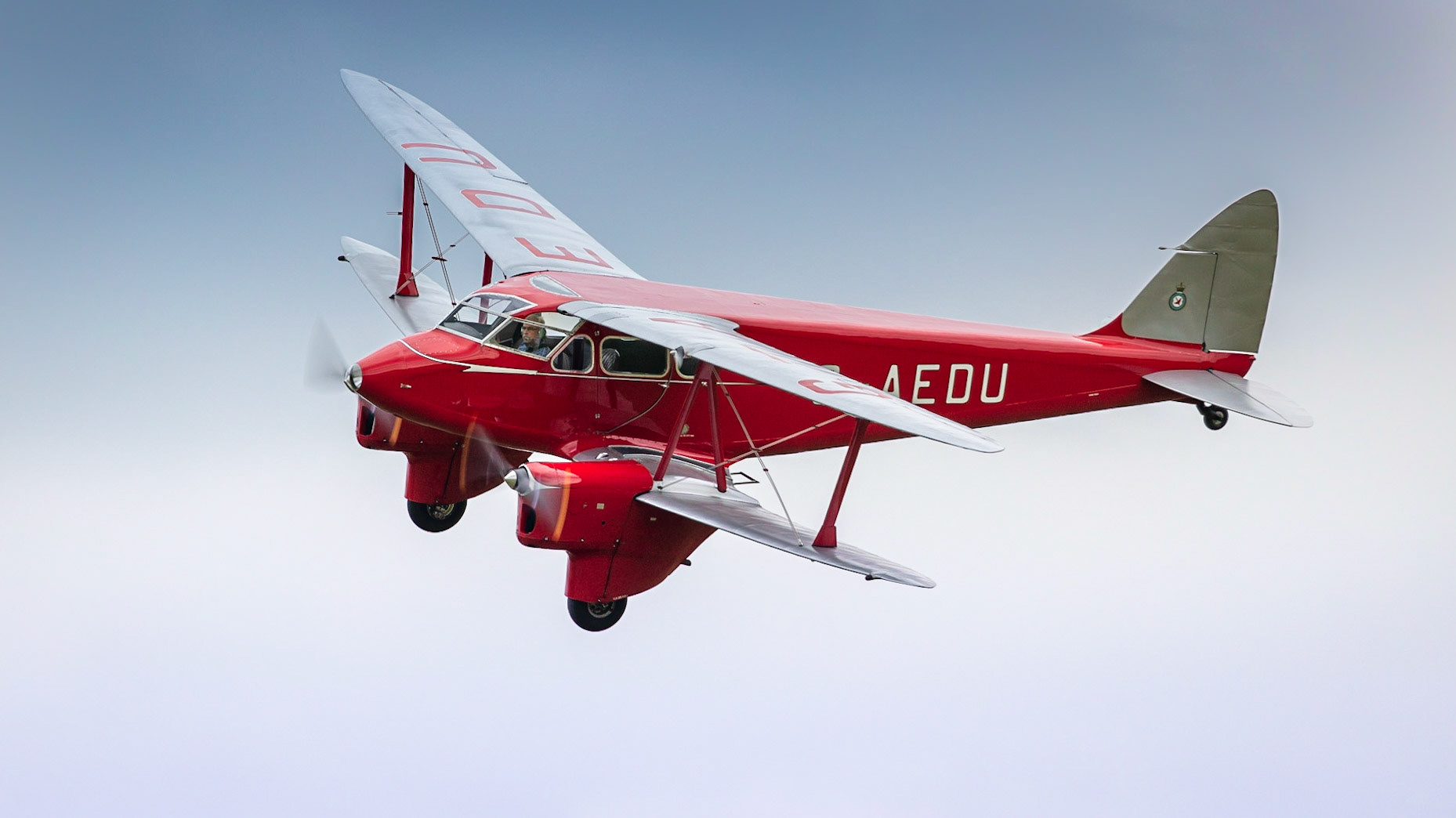 Old Warden, UK - 4th August 2019: A vintage 1937 De Havilland DH90A Dragonfly in flight