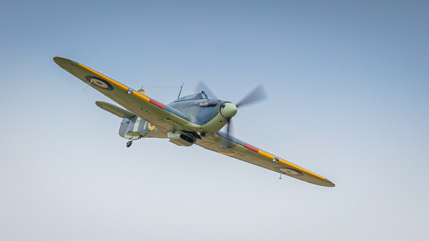Old Warden, UK - 4th August 2019: A vintage WW2 Hawker Hurricane in flight