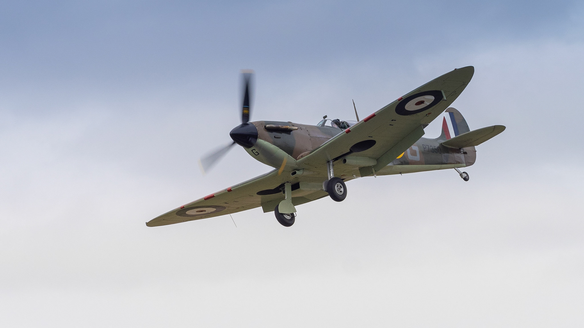 Fairford, UK - 17th July 2015: Supermarine Spitfire fighter aircraft flying at the Air Tattoo
