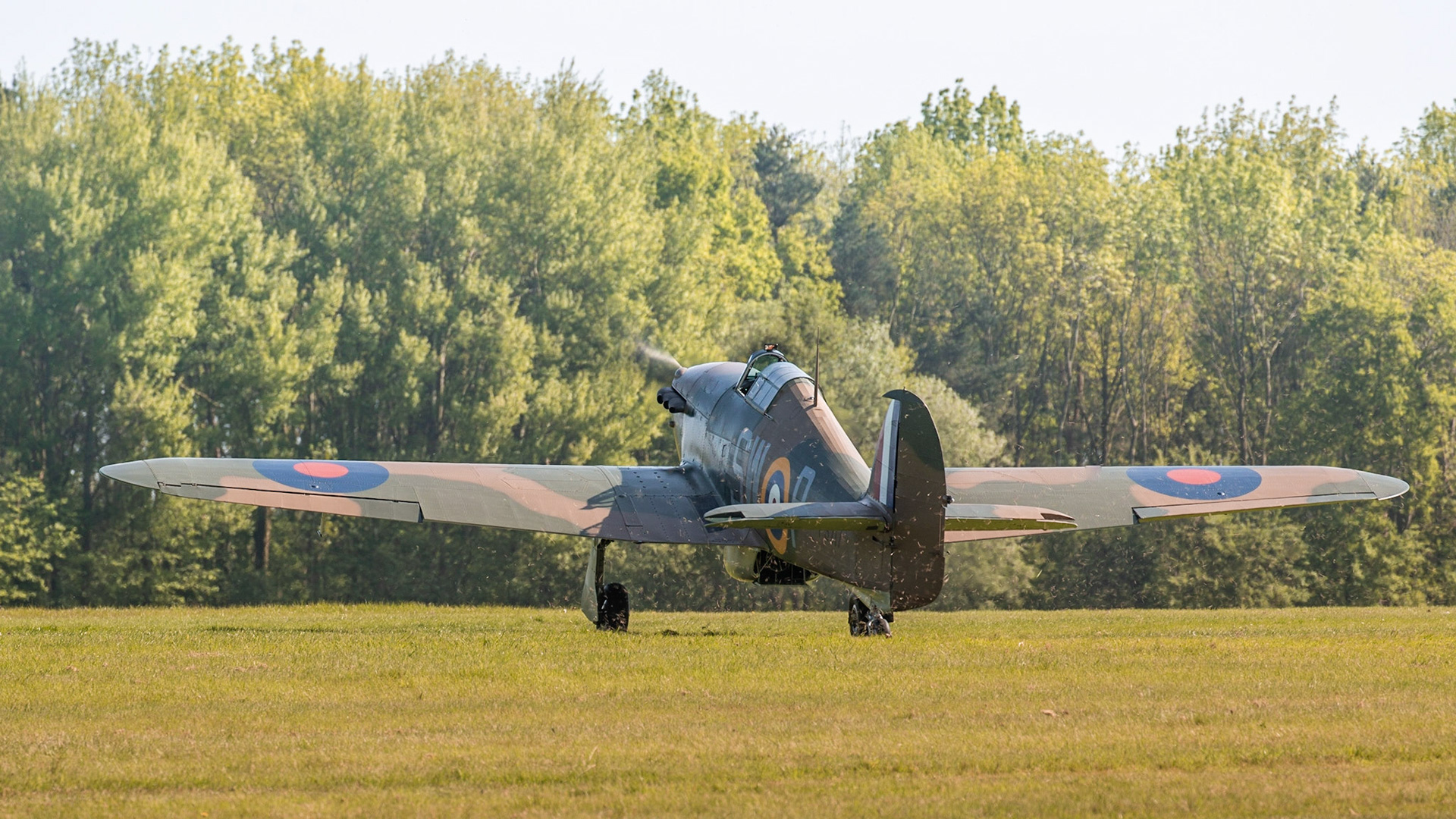 Biggleswade, UK - 6th May 2018:  A Hawker Hurricane vintage aircraft preparing for takeoff from airfield