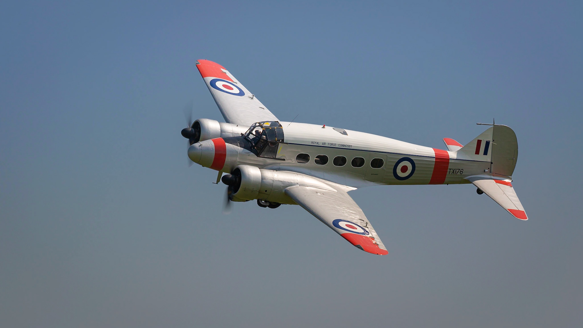 Biggleswade, UK - 6th May 2018:  An Avro Anson vintage aircraft takes off from airfield