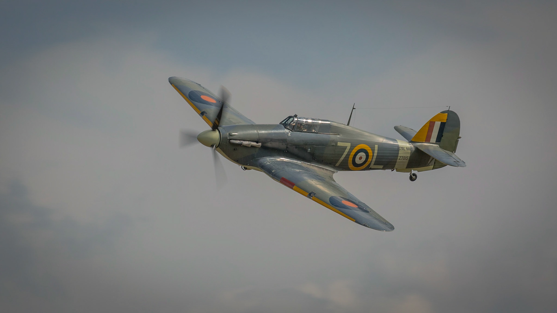 Biggleswade, UK - 7th May 2017: Vintage Hawker Hurricane in flight