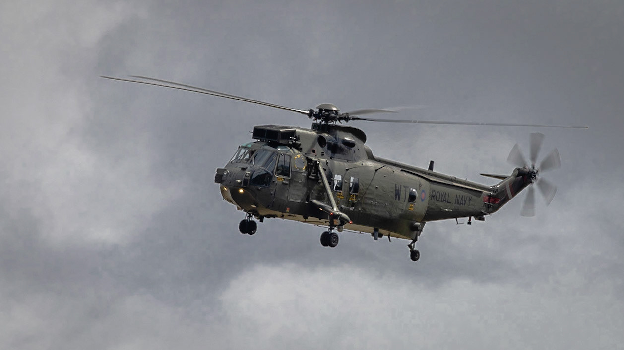 Old Warden, UK - 3rd July 2022: A vintage Westland Sea King Helicopter of the Historic Helicopters company during flight