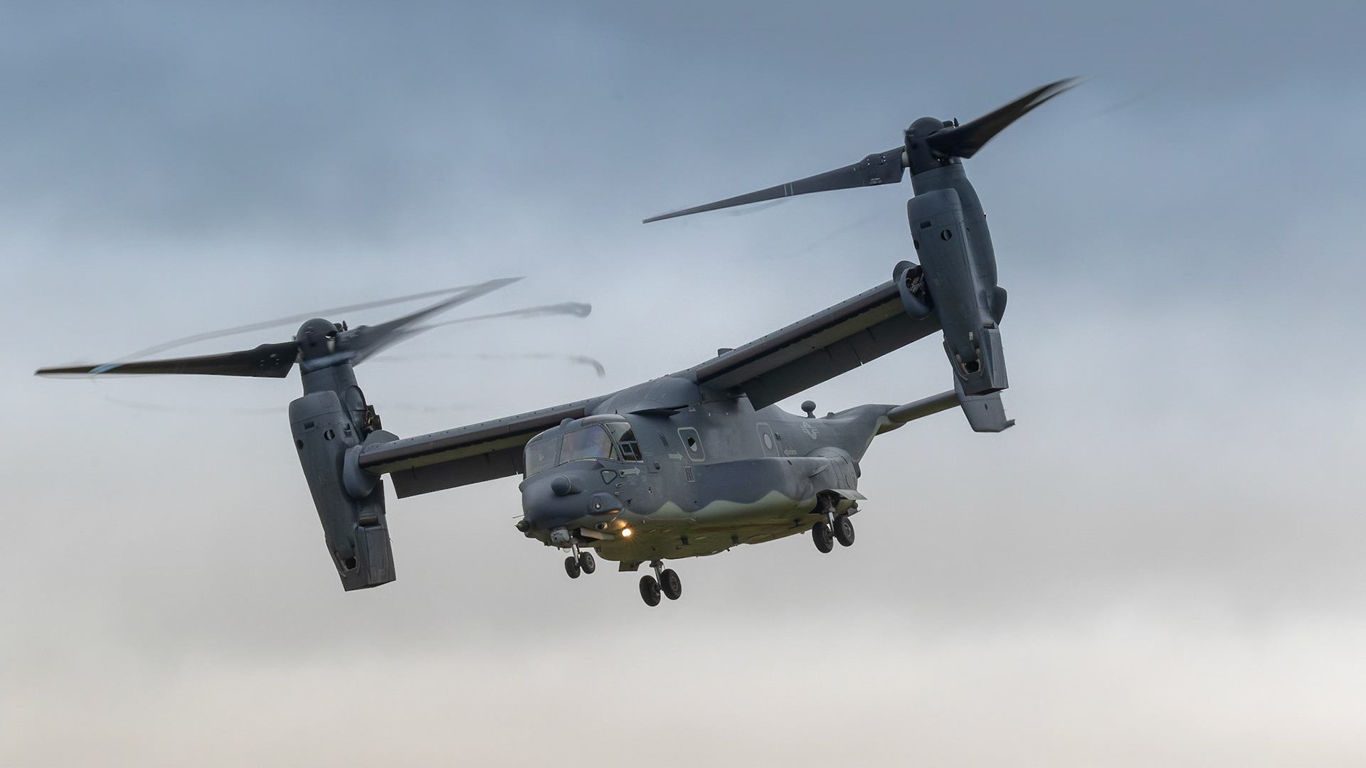 Fairford, UK - 15th July 2017: A Bell Boeing V-22 Osprey tiltrotor aircraft in flight