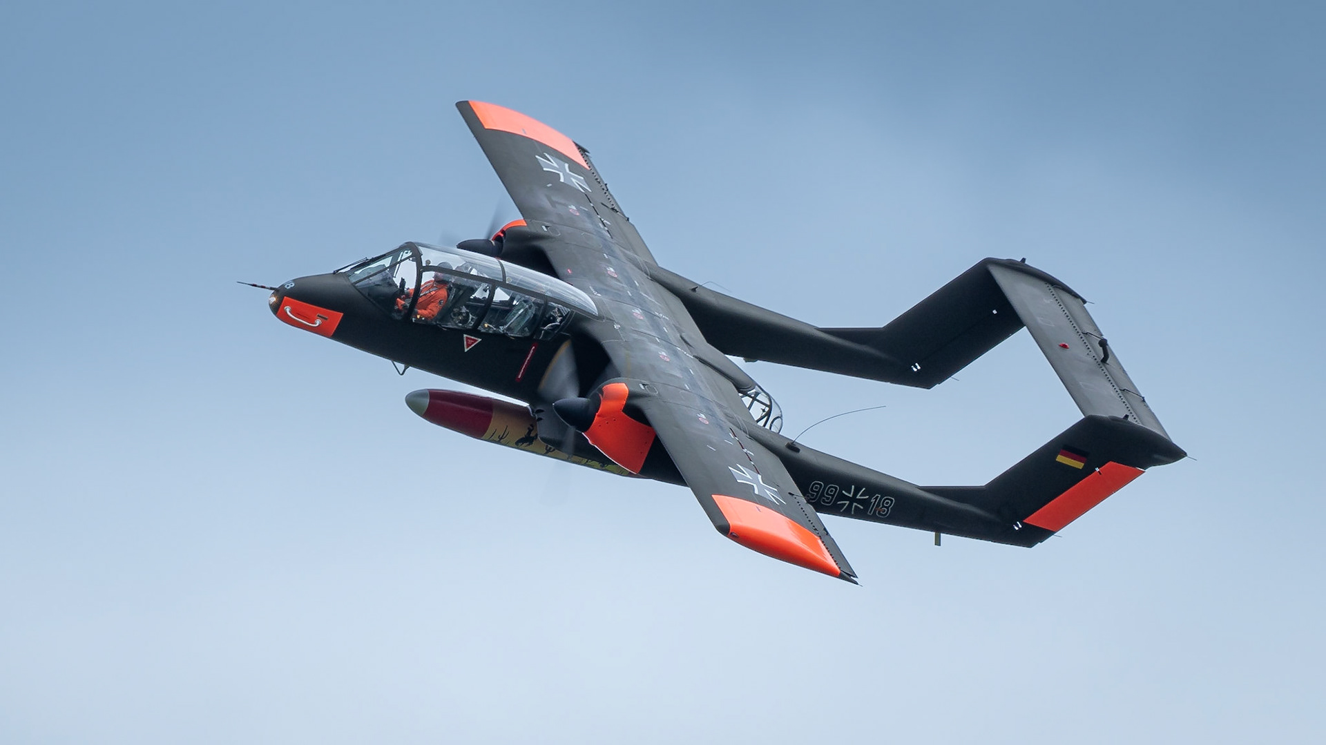 A  vintage Bronco aircraft in flight