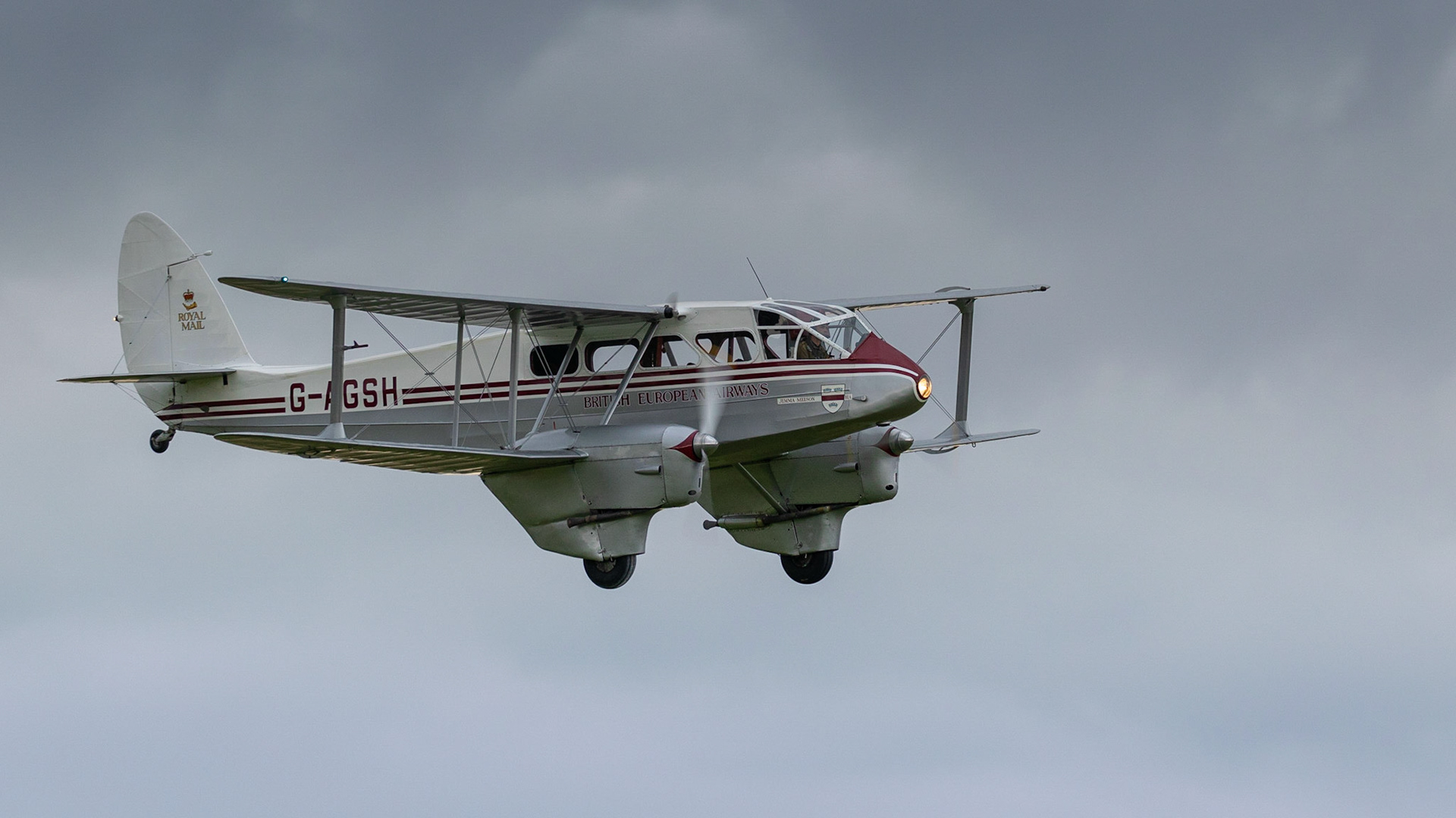 Biggleswade, UK - 7th May 2017: Vintage De Haviland Dragon Rapide  in flight