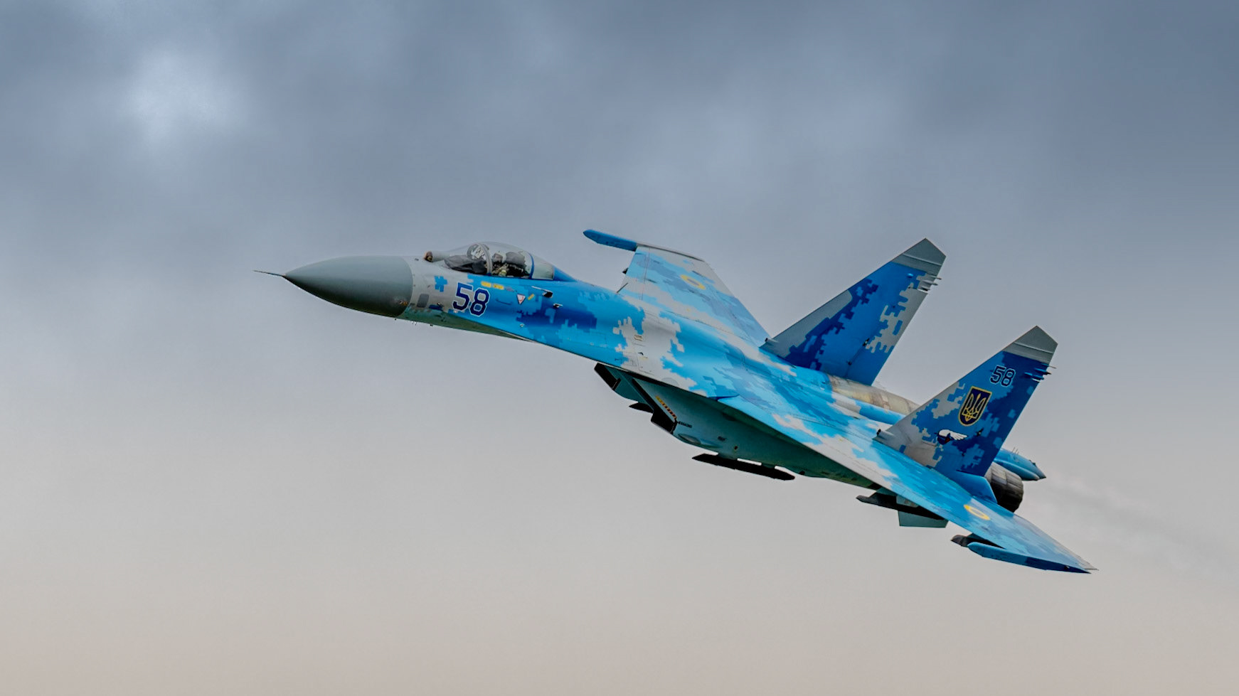 Fairford, UK - 15th July 2017: A Sukhoi Su-27 Flanker fighter aircraft in flight