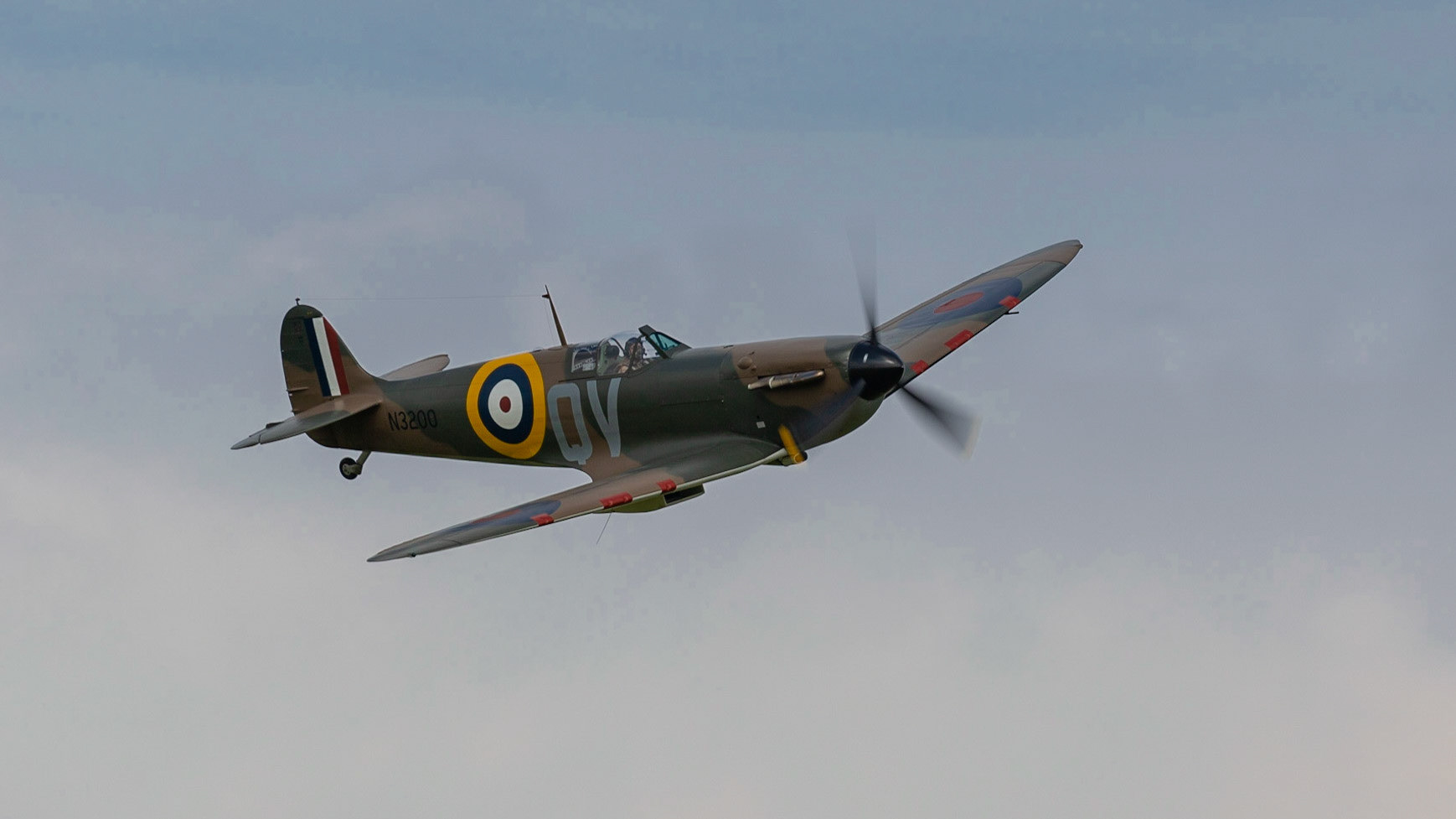 Biggleswade, UK - 7th May 2017: Vintage British Sptitfire fighter plane in flight