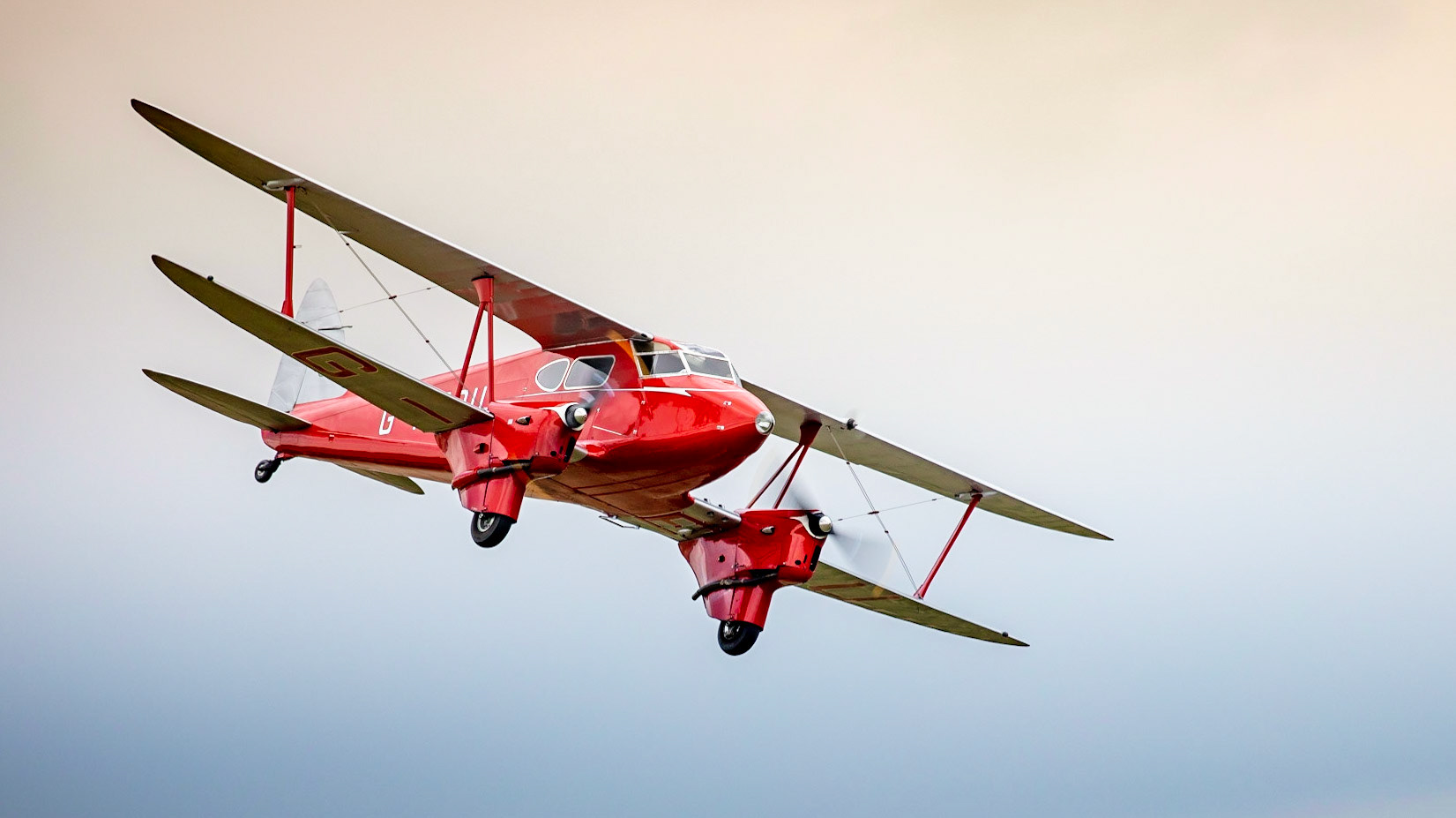 Old Warden, UK - 4th August 2019: A vintage 1937 De Havilland DH90A Dragonfly in flight
