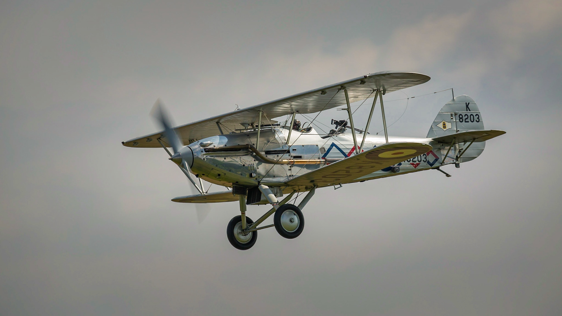 Biggleswade, UK - 7th May 2017: A vintage British Hawker Demon in flight