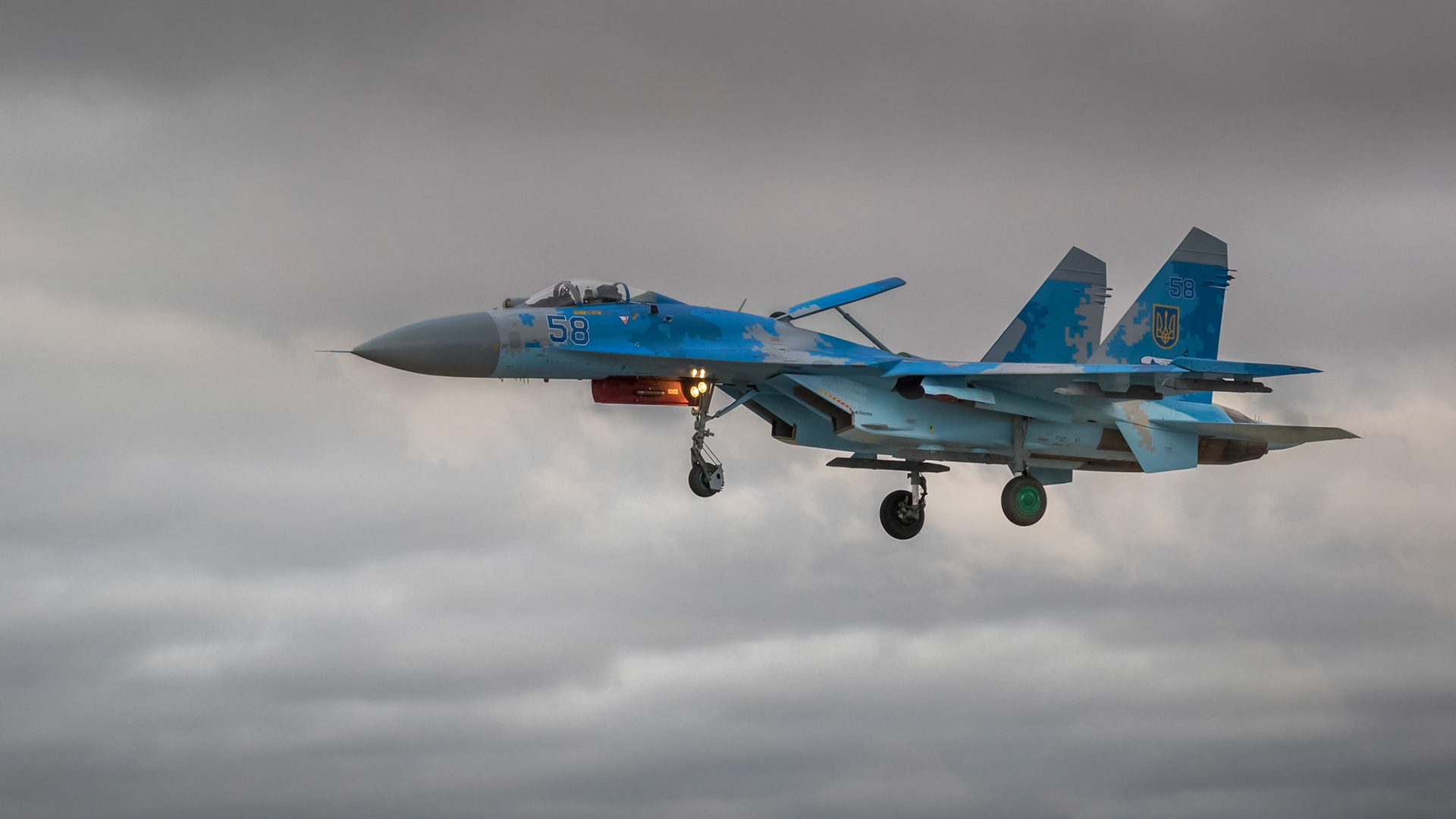 Fairford, UK - 15th July 2017: A Sukhoi Su-27 Flanker fighter aircraft in flight