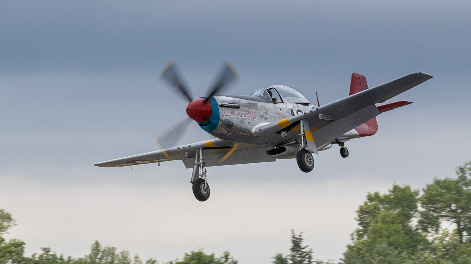 Fairford, UK - 15th July 2017: Historic P51 USAF Mustang on landing approach