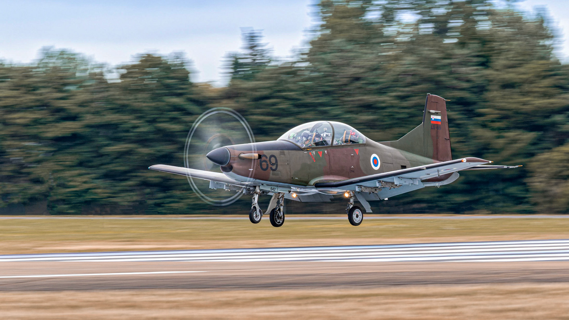 Fairford, UK - 15th July 2017: An RAF Short Tucano trainer aircraft landing