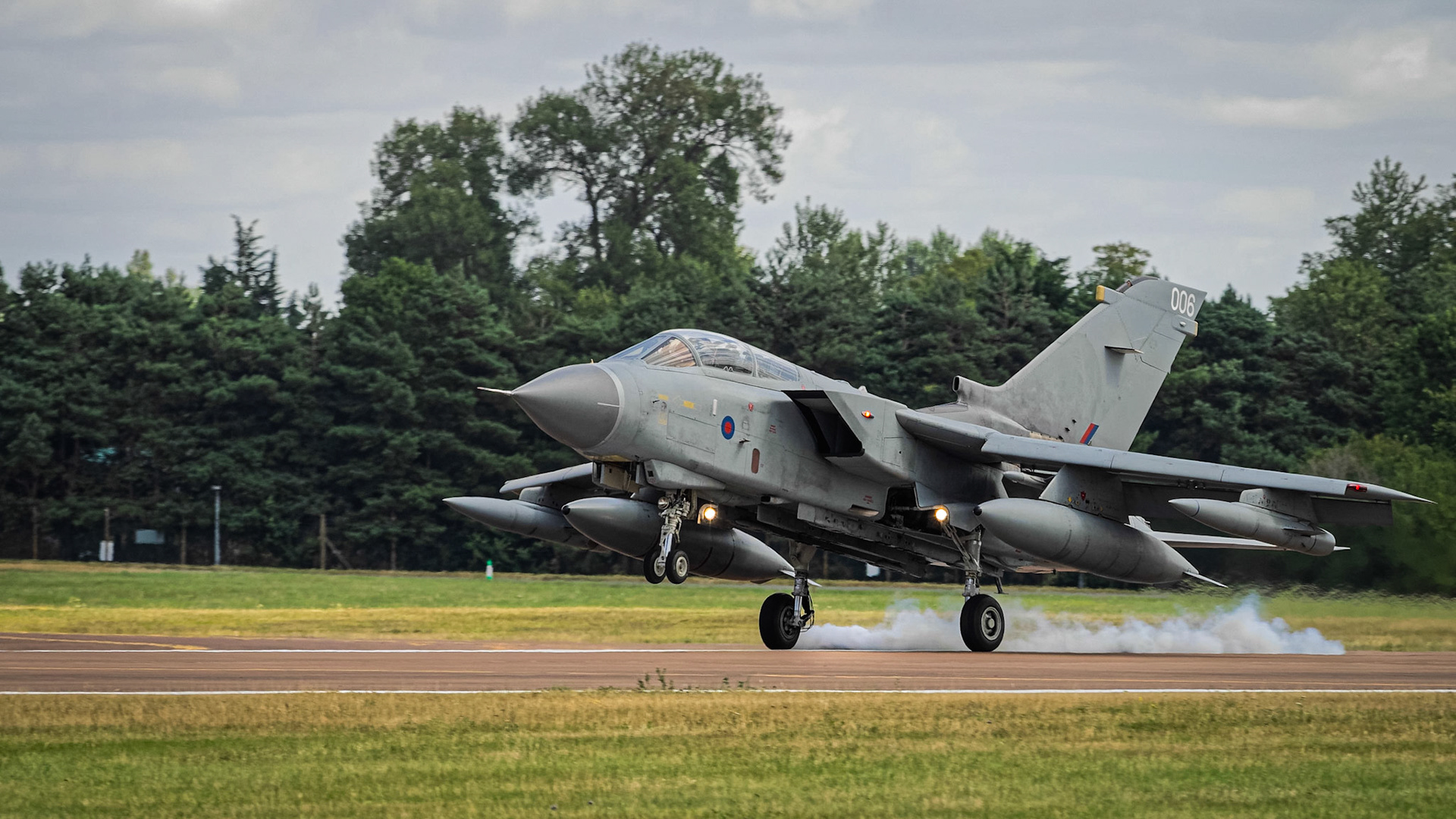 Fairford, UK - 17th July 2015: A Tornado jet fighter about to depart for its  flying display at the Air Tattoo