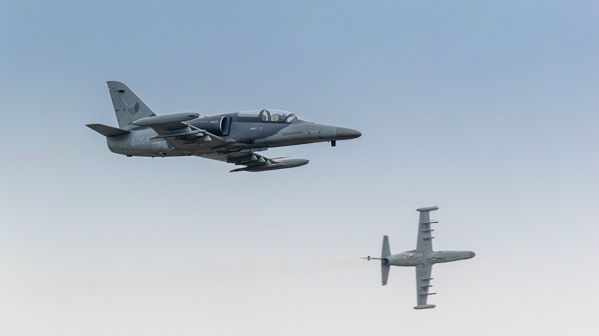 Fairford, UK - 15th July 2017: A pair of Czech L-159 ALCA combat aircraft in flight