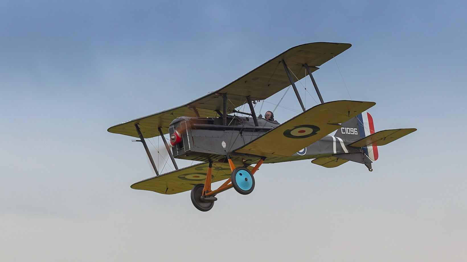 Old Warden, UK - 4th August 2019: A World War One vintage Royal Aircraft Factory SE5 british fighter aircraft in flight