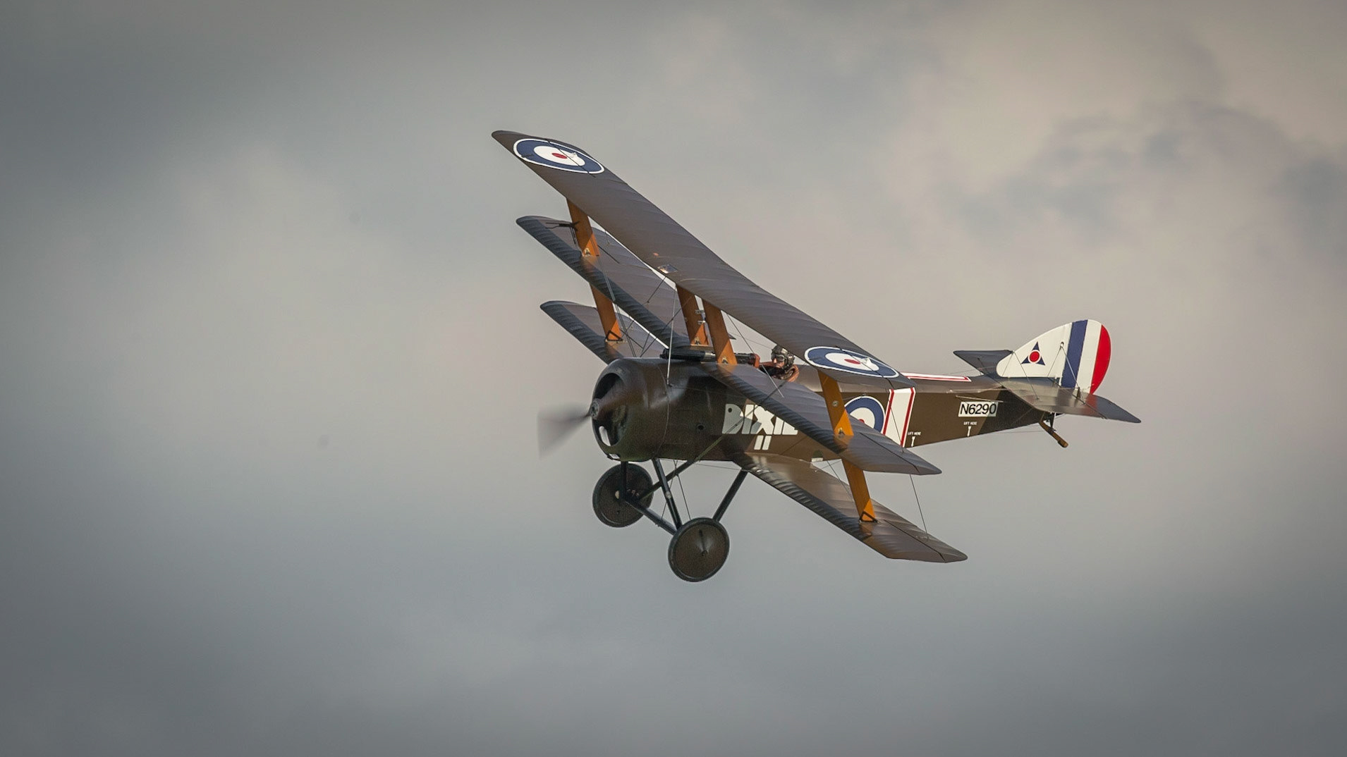 Biggleswade, UK - 7th May 2017: Vintage Sopwith Triplane in  flight