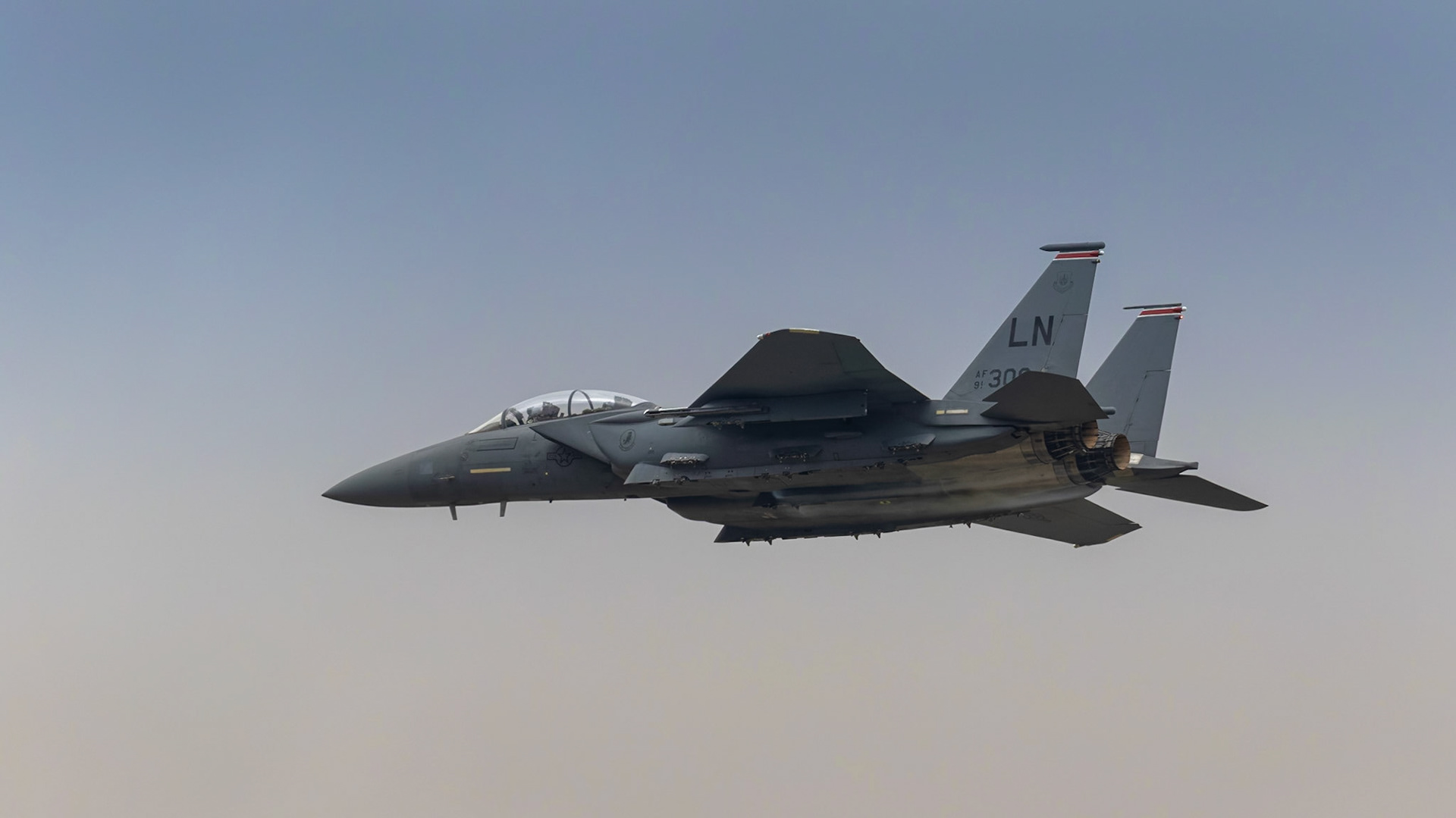 Fairford, UK - 15th July 2017: A USAF F15 Fighter jet in flight