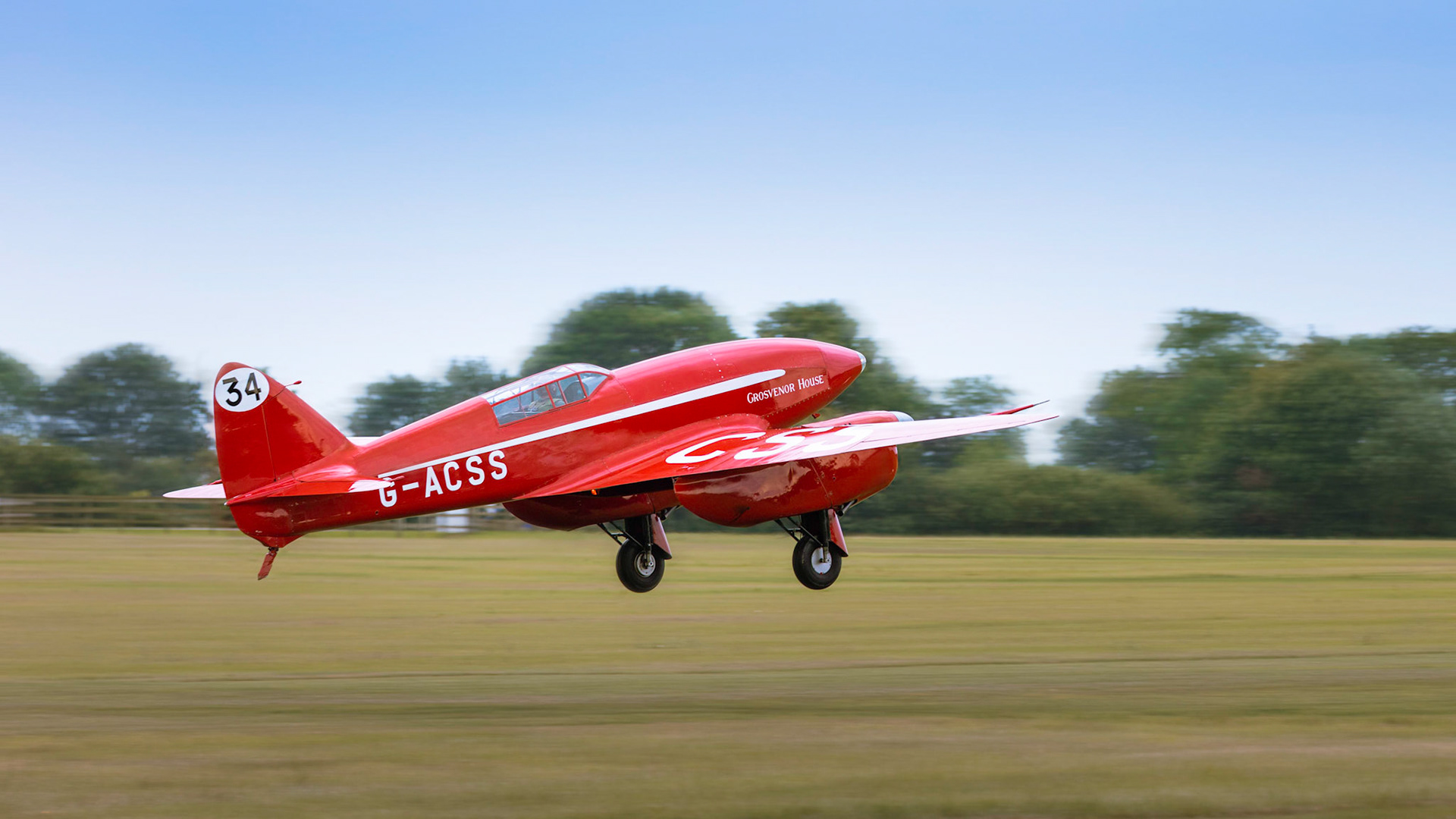 Old Warden, UK - 4th August 2019: A vintage racing de Havilland DH.88 Comet landing on airfield