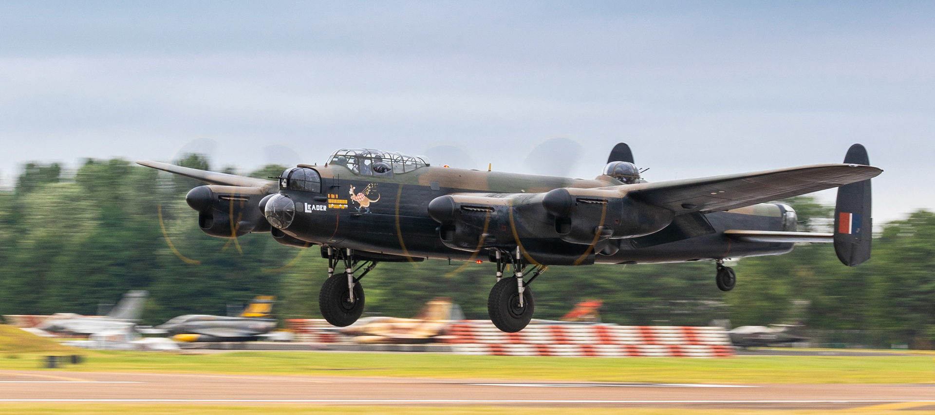 Fairford, UK - 15th July 2017: A Vintage RAF Lancaster Bomber on landing approach