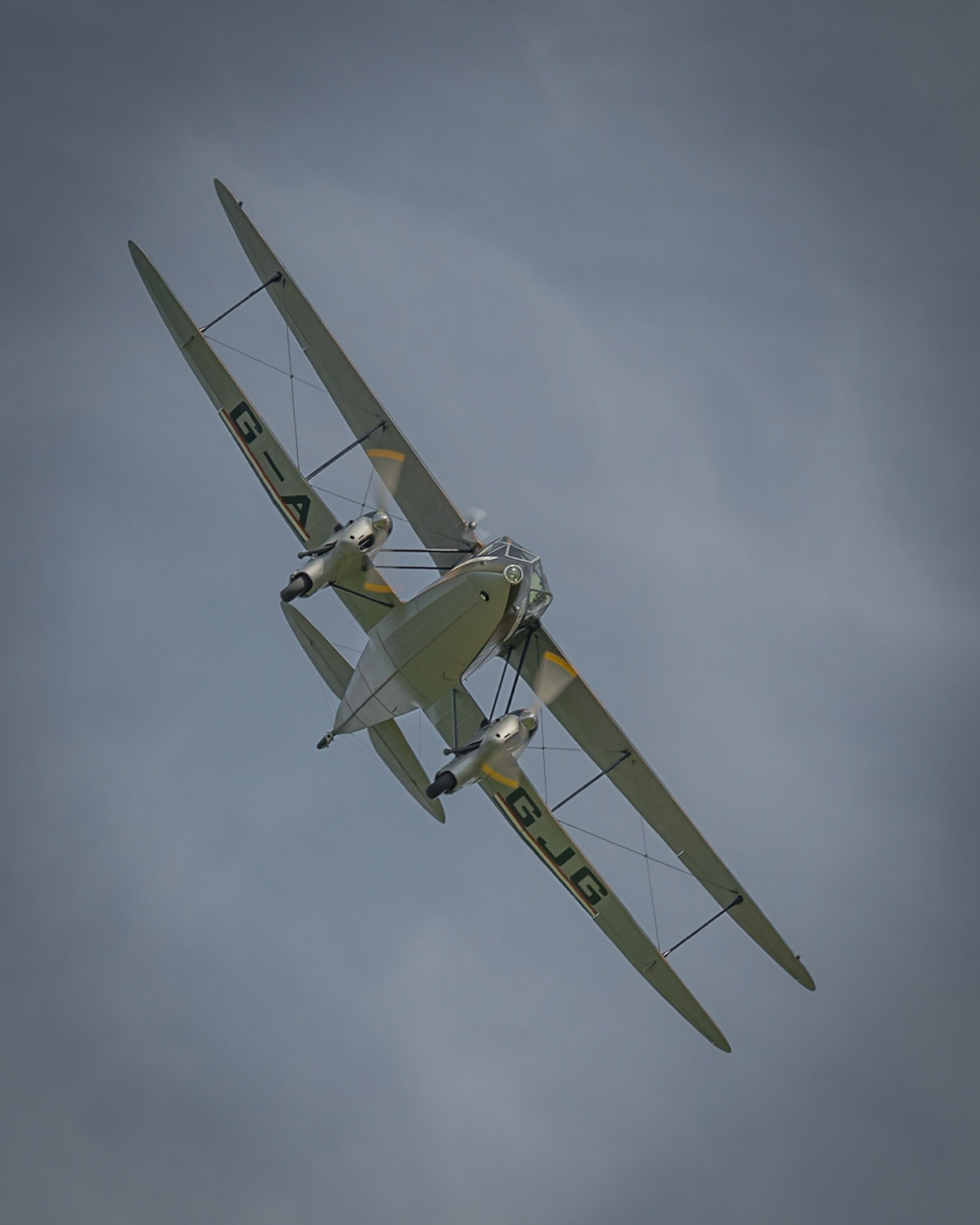 Biggleswade, UK - 7th May 2017: Vintage De Haviland Dragon Rapide  in flight