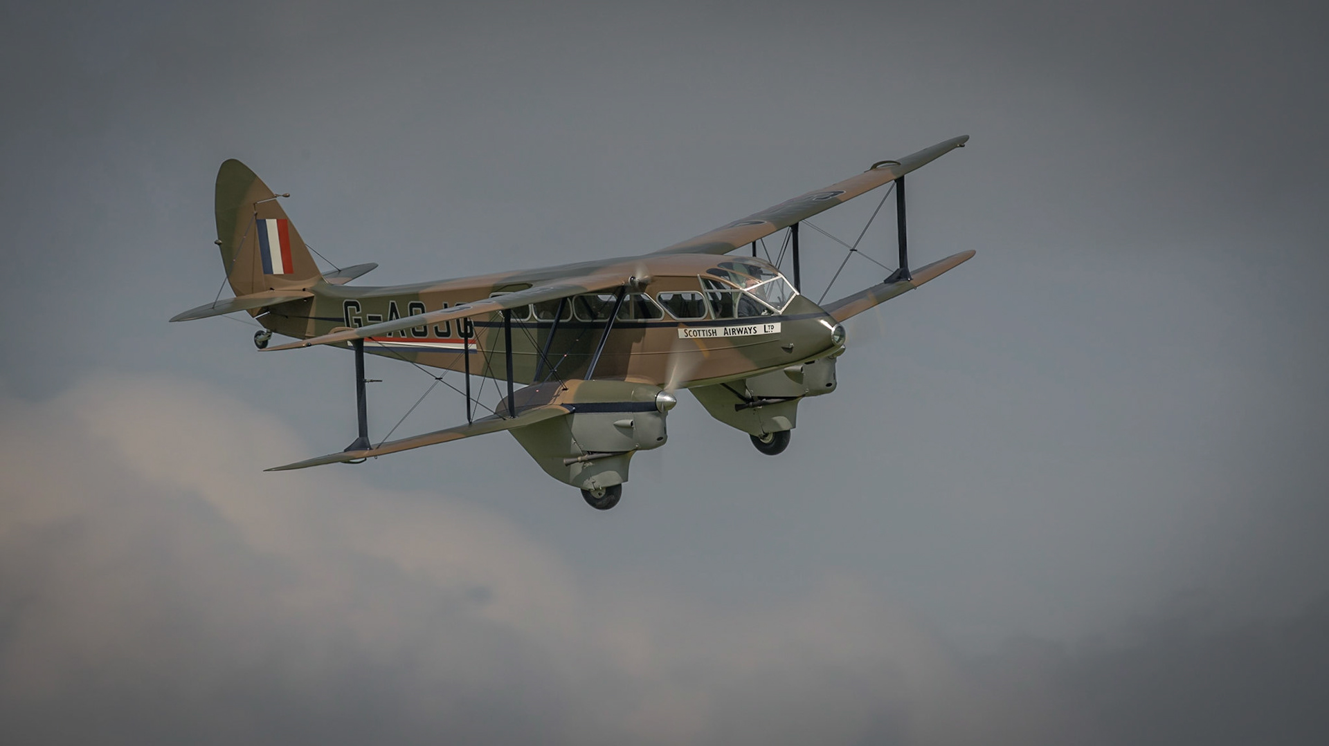 Biggleswade, UK - 7th May 2017: Vintage De Haviland Dragon Rapide  in flight