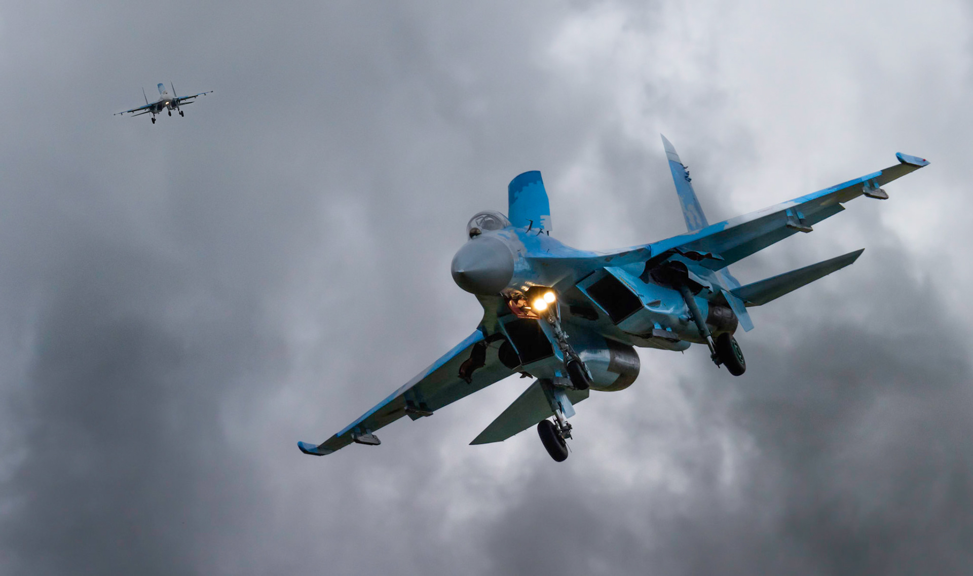 Fairford, UK - 15th July 2017: A Sukhoi Su-27 Flanker fighter aircraft in flight