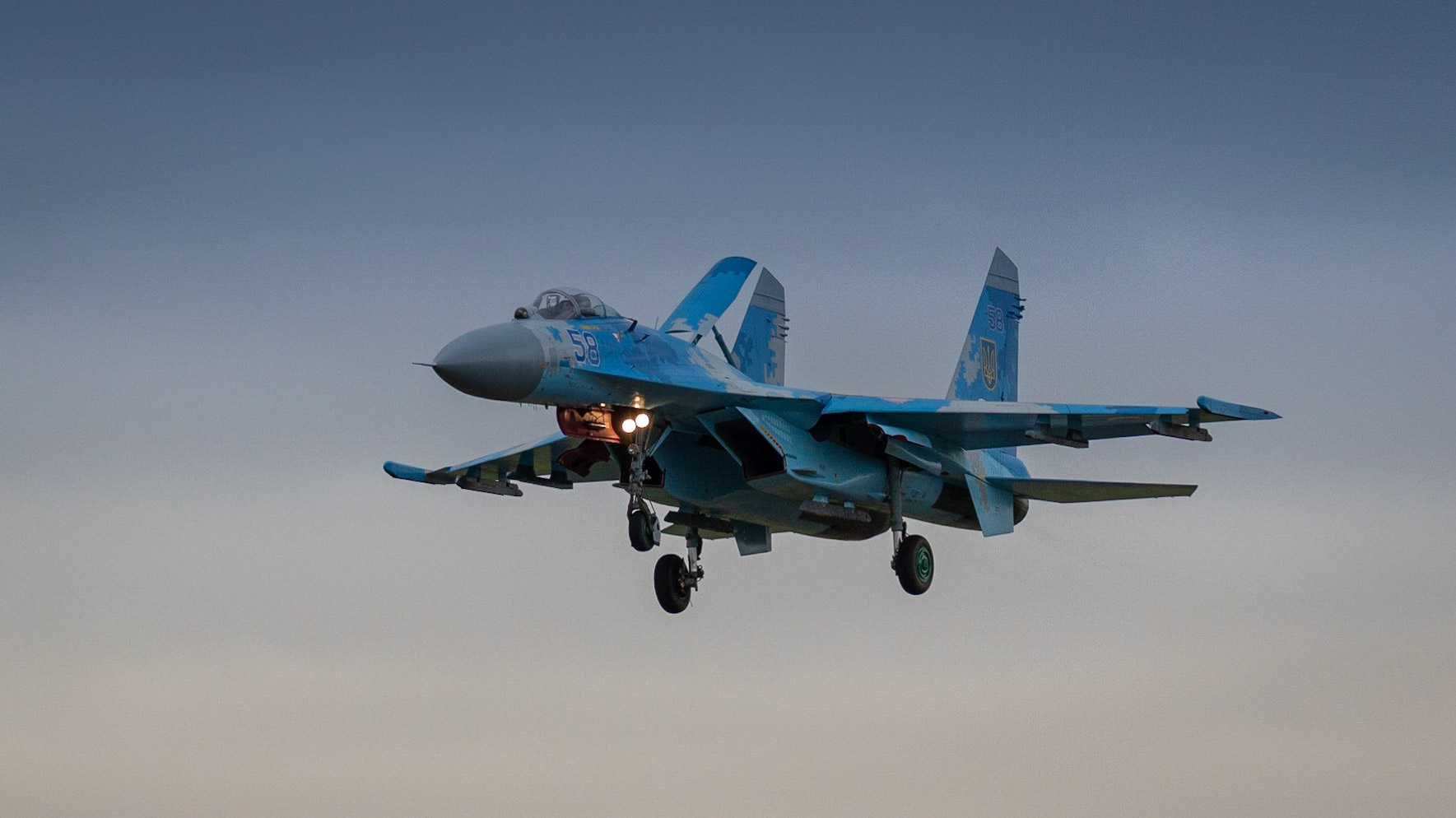 Fairford, UK - 15th July 2017: A Sukhoi Su-27 Flanker fighter aircraft in flight