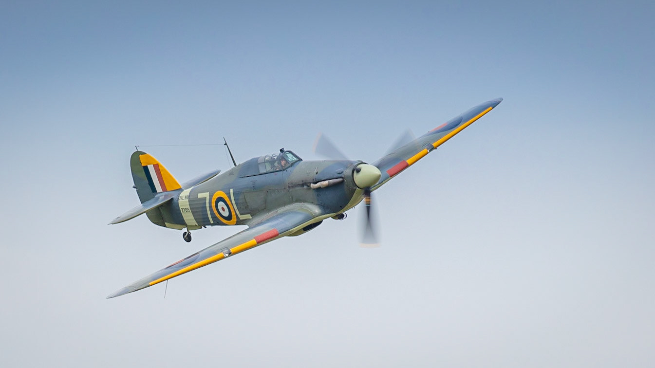 Old Warden, UK - 4th August 2019: A vintage WW2 Hawker Hurricane in flight