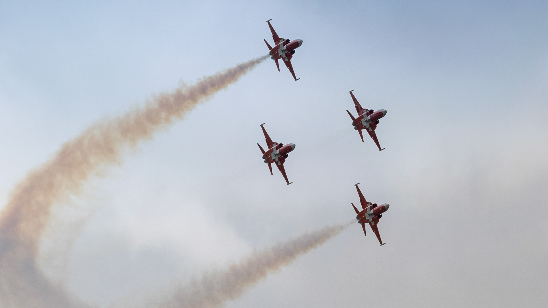 Fairford, UK - 15th July 2017: The Patrouille Suisse dipslay team in formation