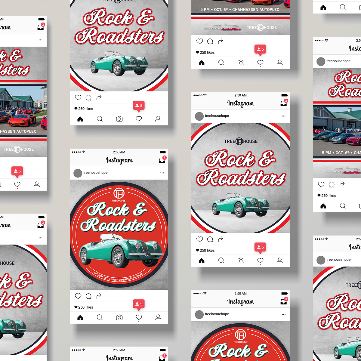 Simple, impactful social media posts kept with the feel of this masculine and retro event.