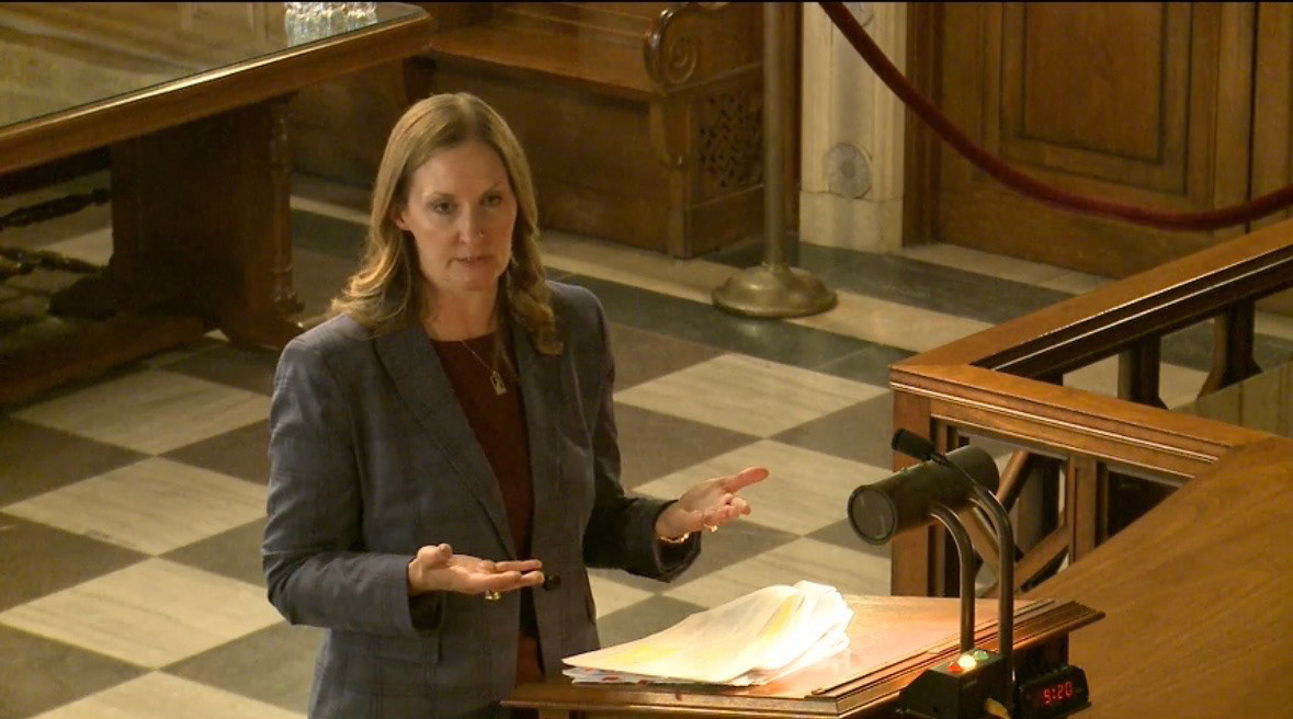 Sarah presents testimony for defendants' rights inside the Nebraska Supreme Court