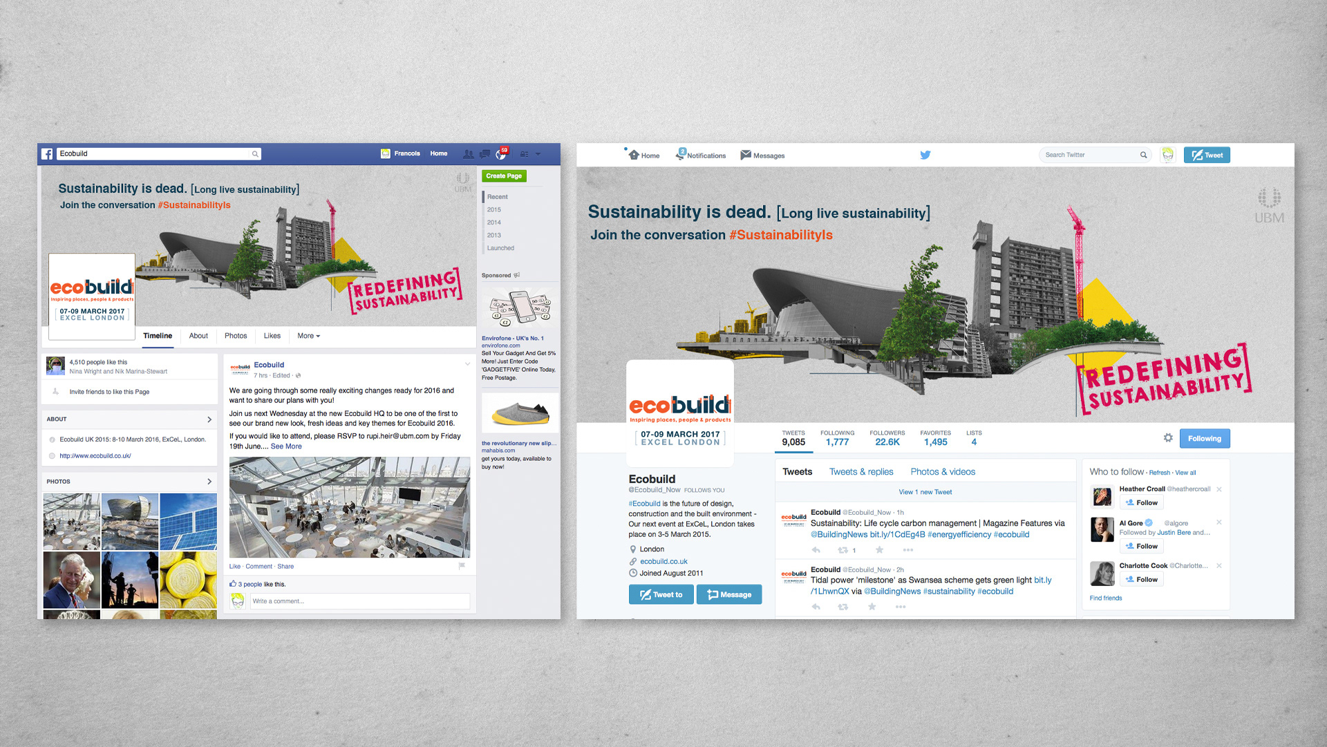 Ecobuild Facebook and Twitter pages