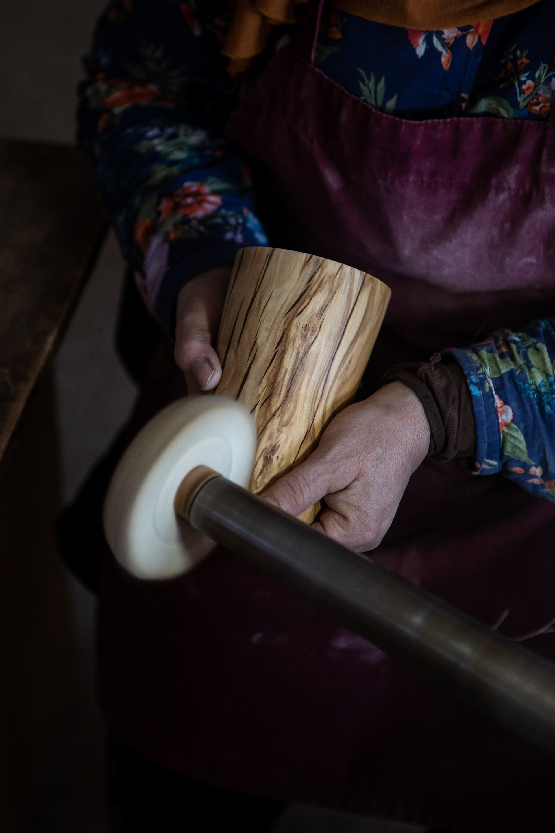 A piece of woodwork being finished with beeswax.