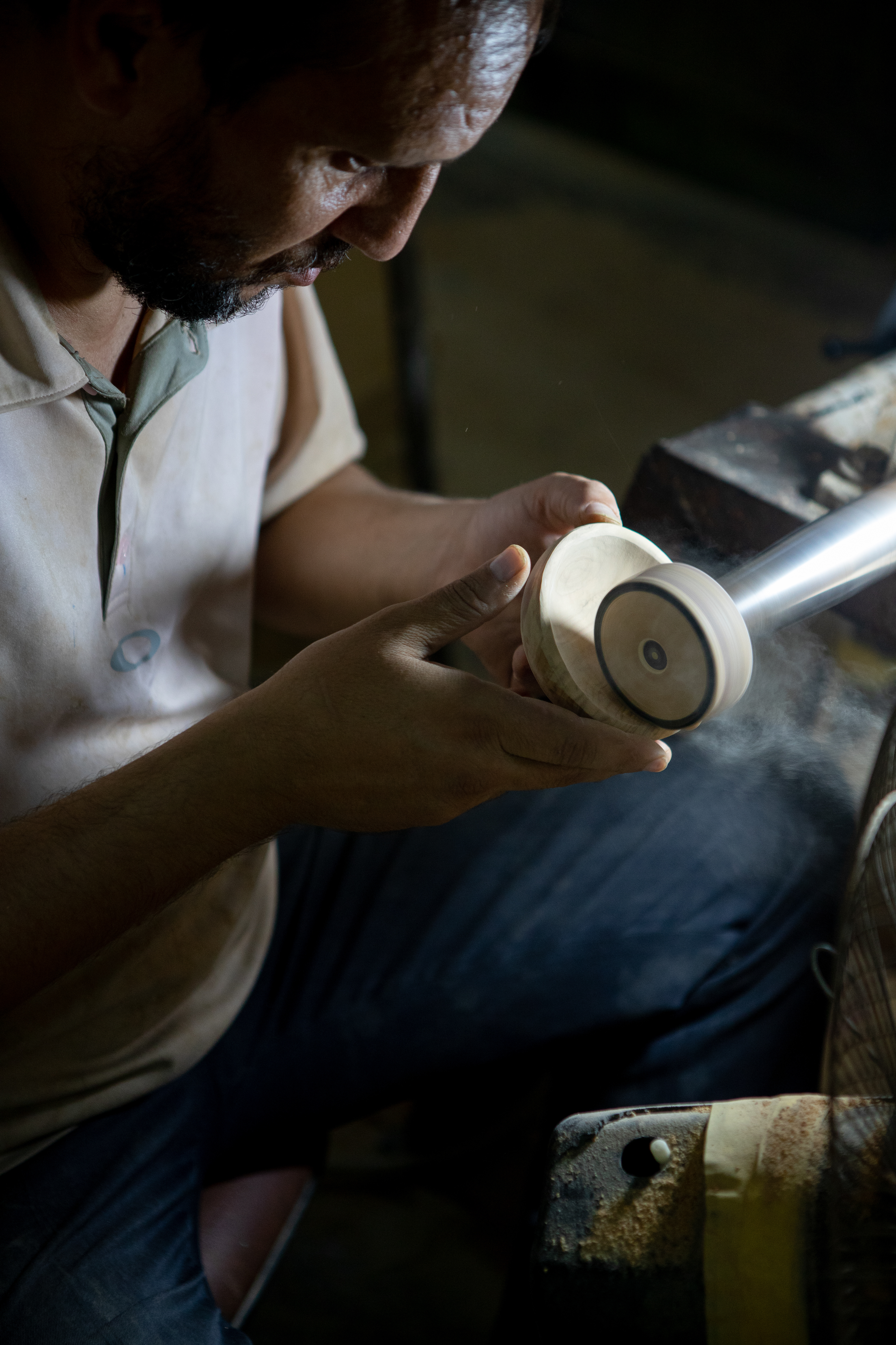 The men's workshop; creating a bowl.