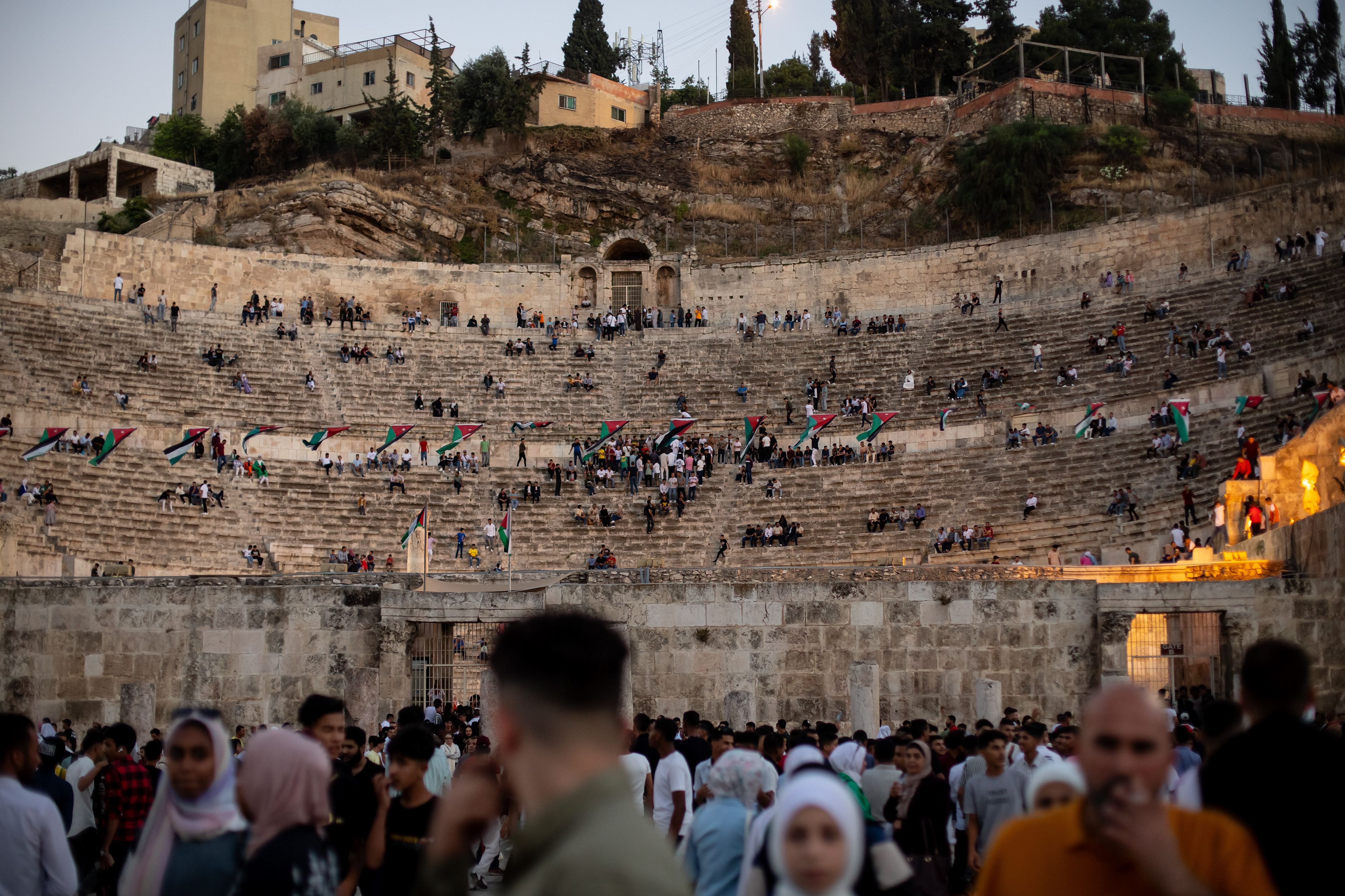 Crowds gather in the Roman Amphitheatre on Eid Al-Adha.
